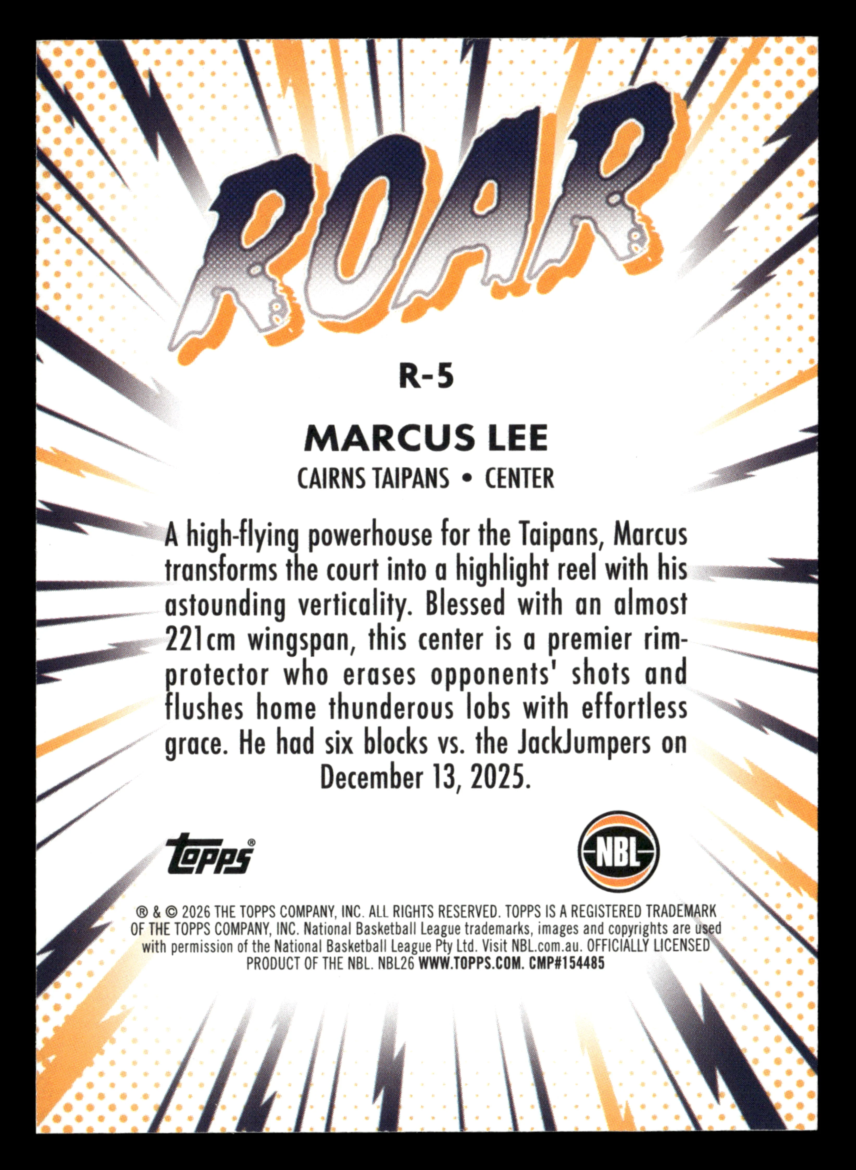 2025-26 Topps NBL - The Roar Marcus Lee #/25 - Image 2