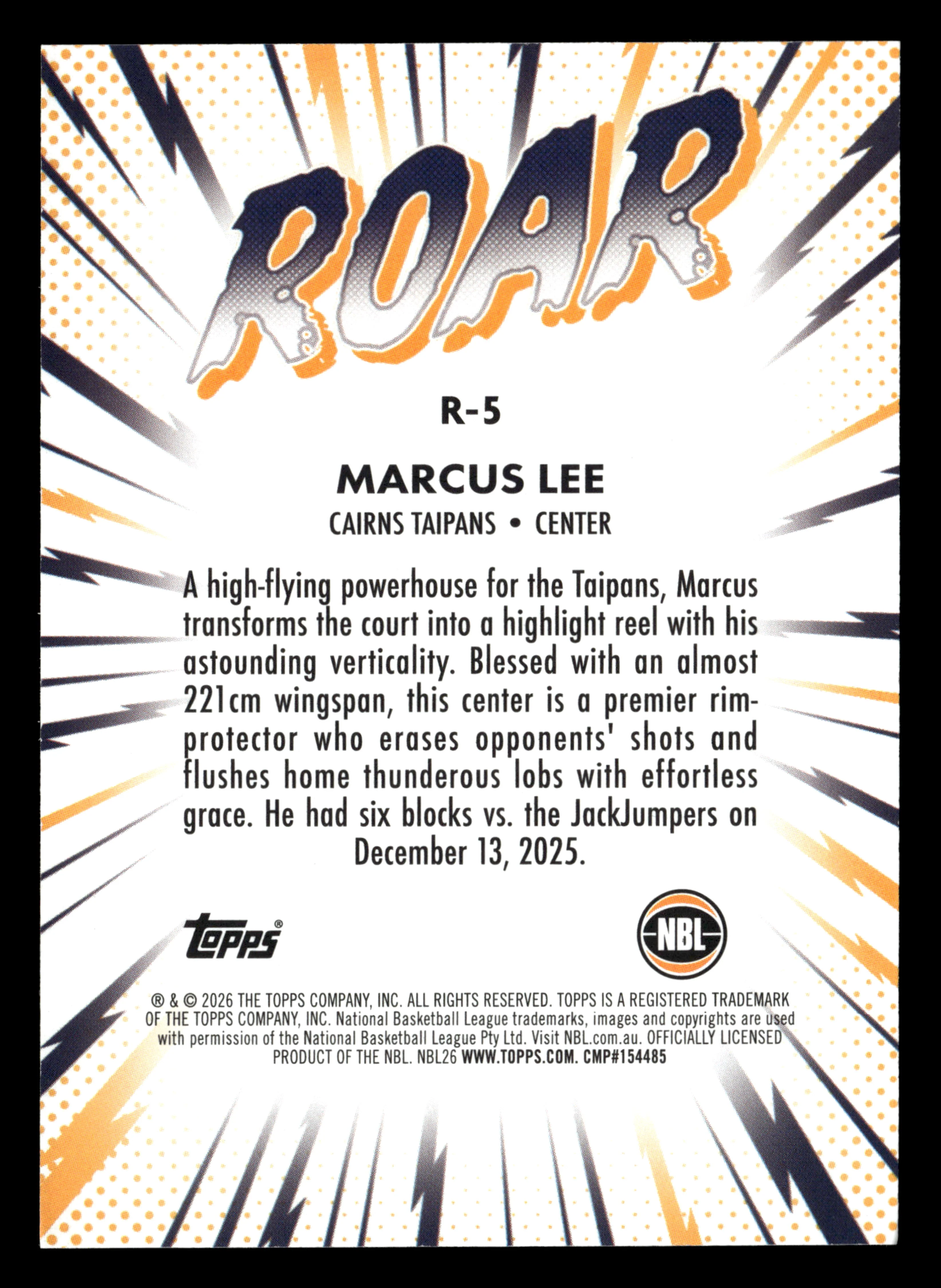 2025-26 Topps NBL - The Roar Marcus Lee #/50 - Image 2
