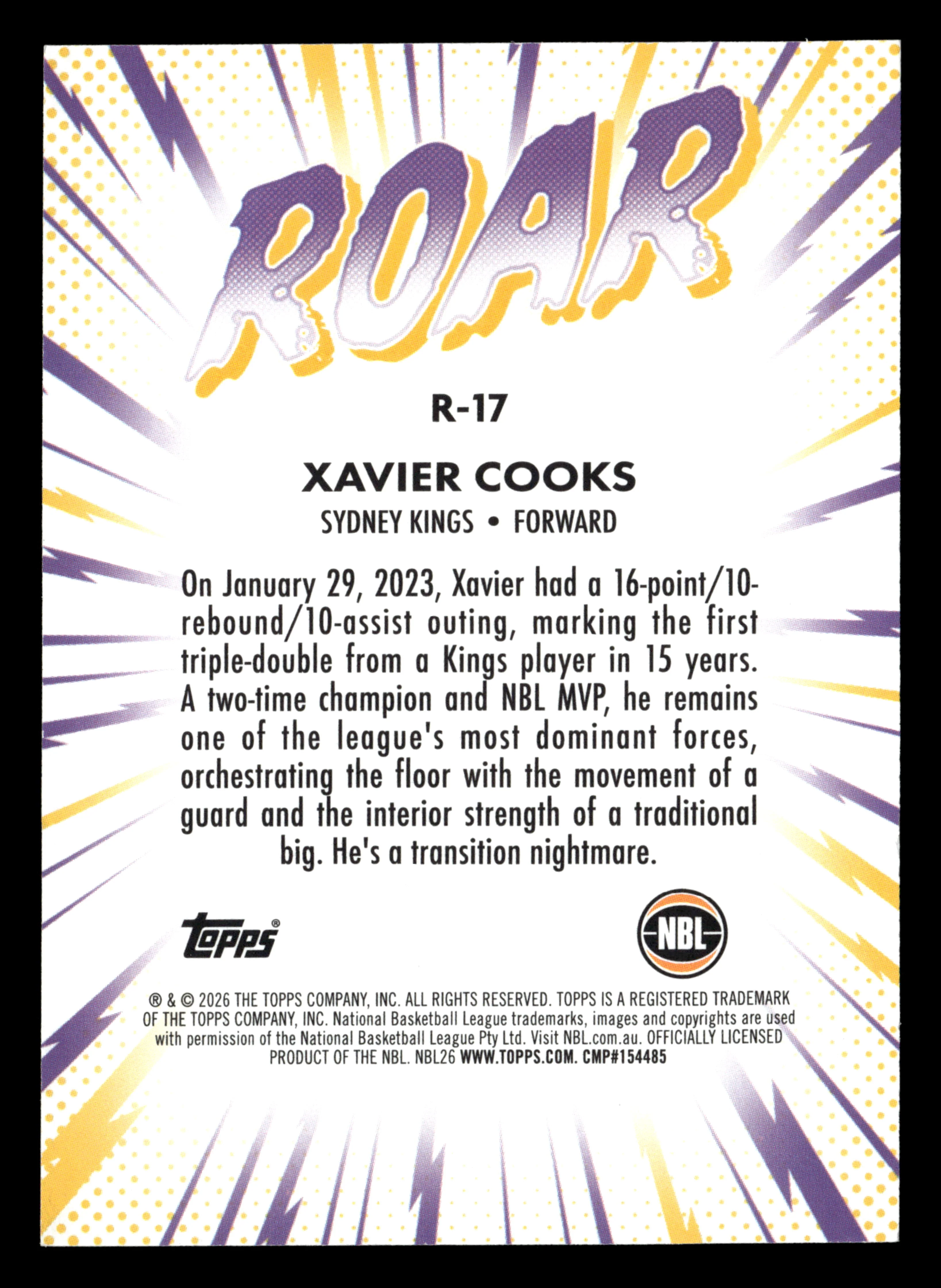 2025-26 Topps NBL - The Roar Xavier Cooks #/25 - Image 2