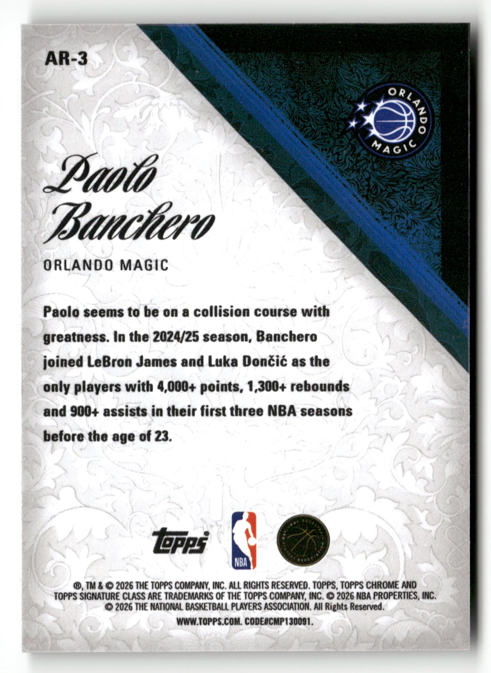 2025-26 Topps Signature Class #AR-3 Paolo Banchero Aristocrats - Image 2