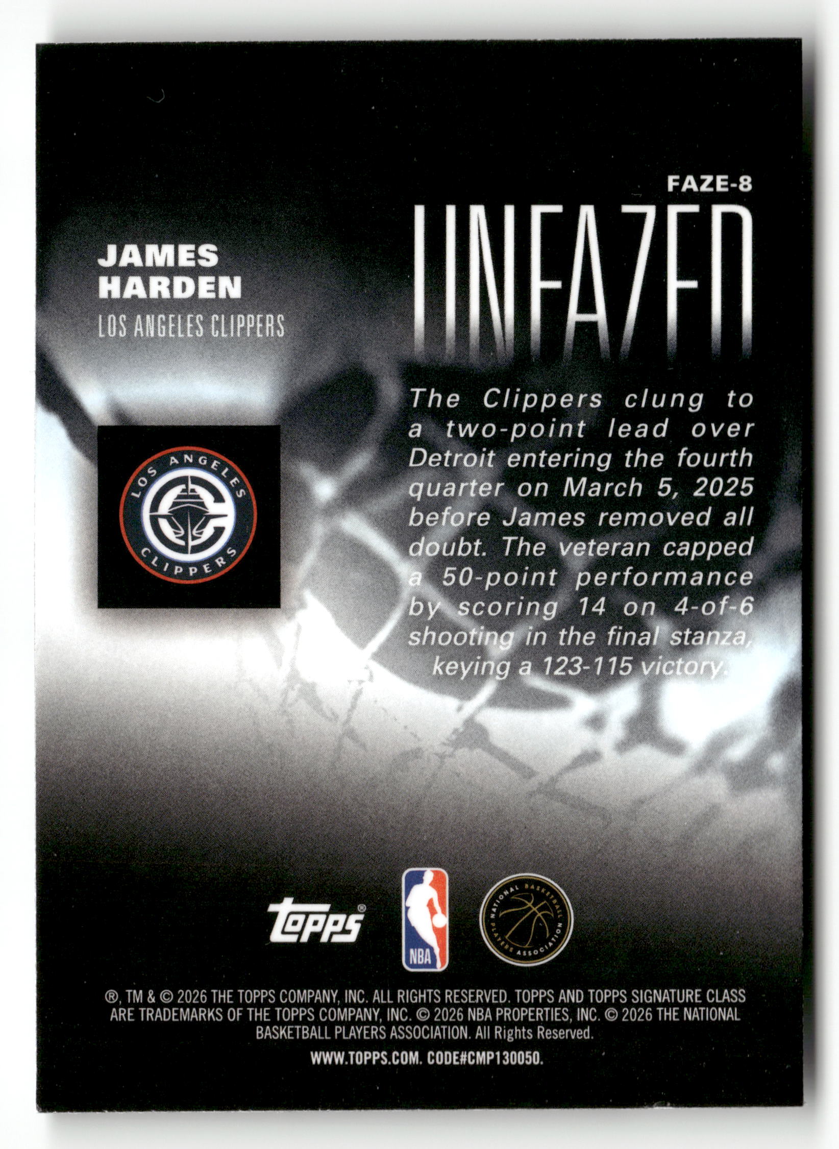 2025-26 Topps Signature Class #FAZE-8 James Harden Unfazed SP - Image 2