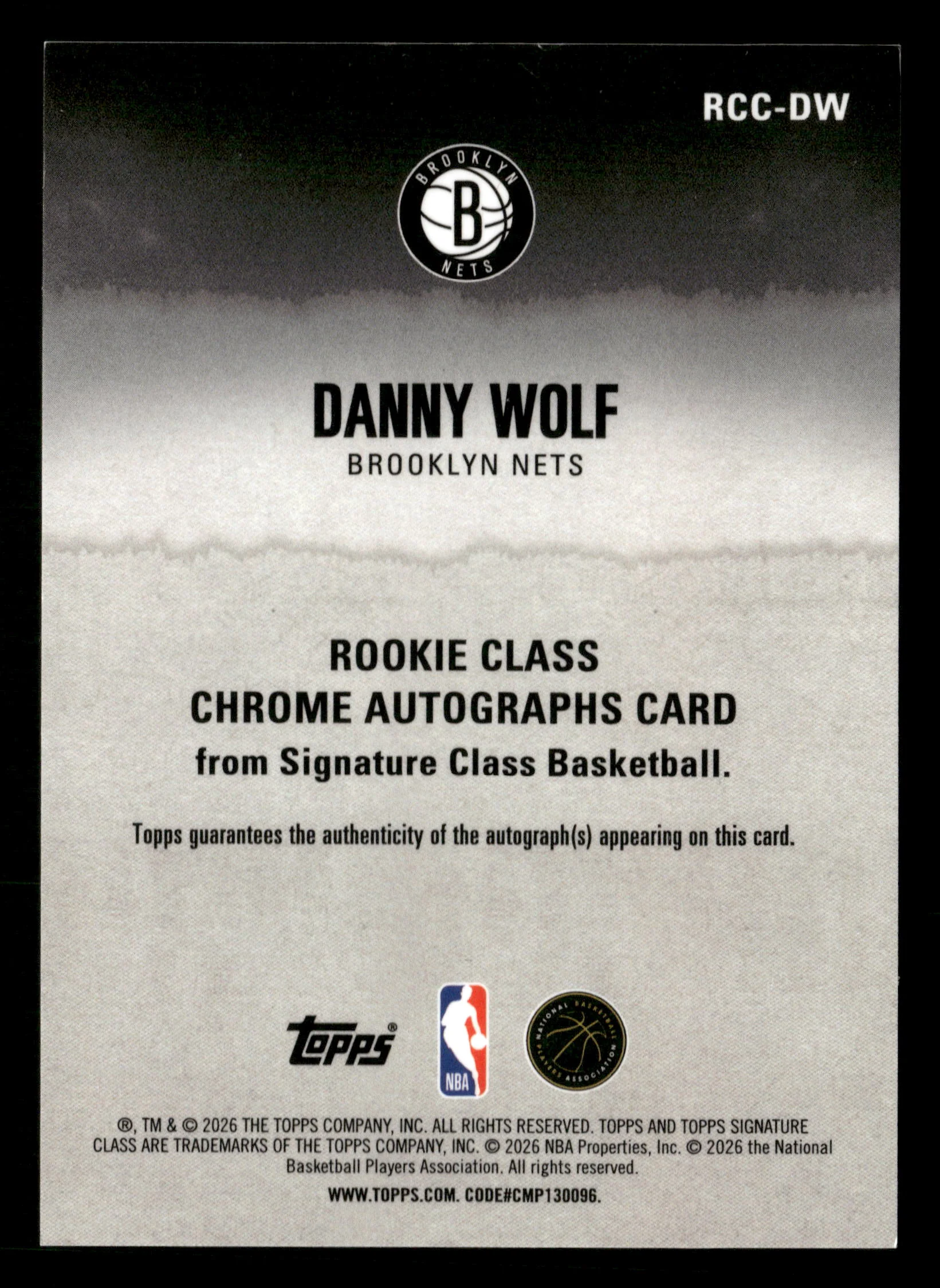 2025-26 Topps Signature Class #RCC-DW Danny Wolf Rookie Class Auto #/50 - Image 2