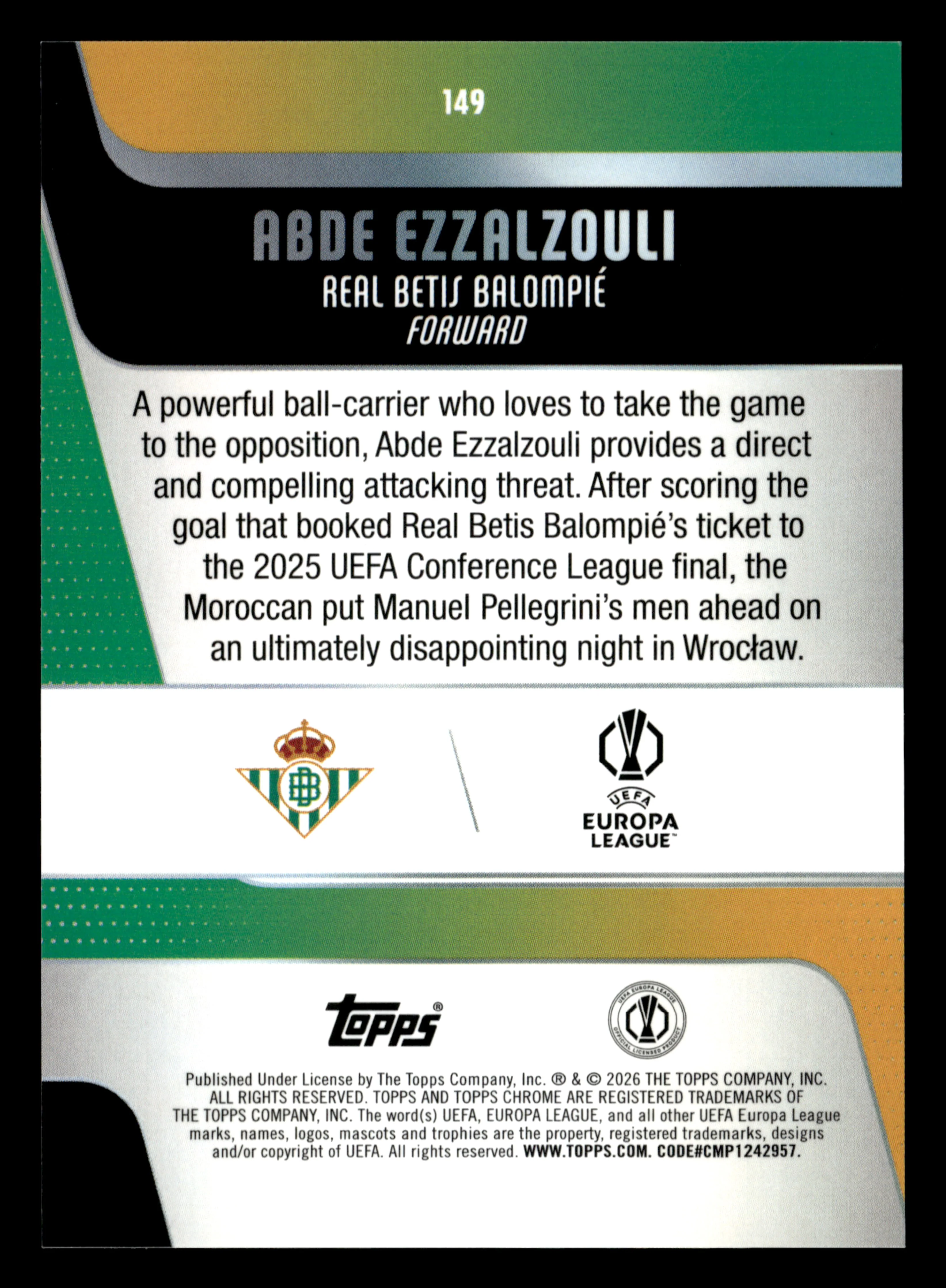 2025-26 Topps UCC #149 Abde Ezzalzouli Teal Lava Refractor /199 - Image 2