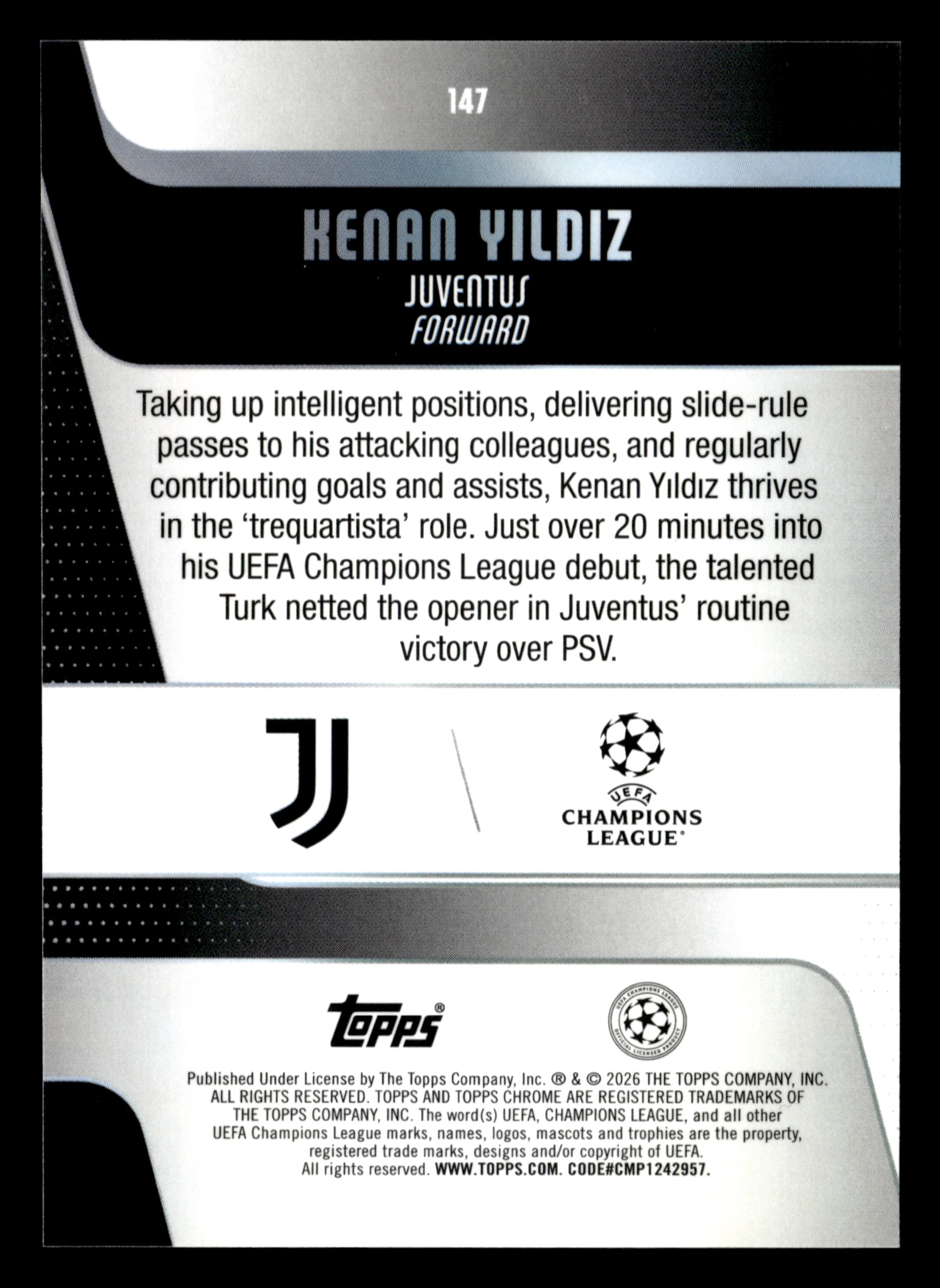 2025-26 Topps UEFA Club Competitions - #147 Kenan Yildiz Negative Refractor - Image 2