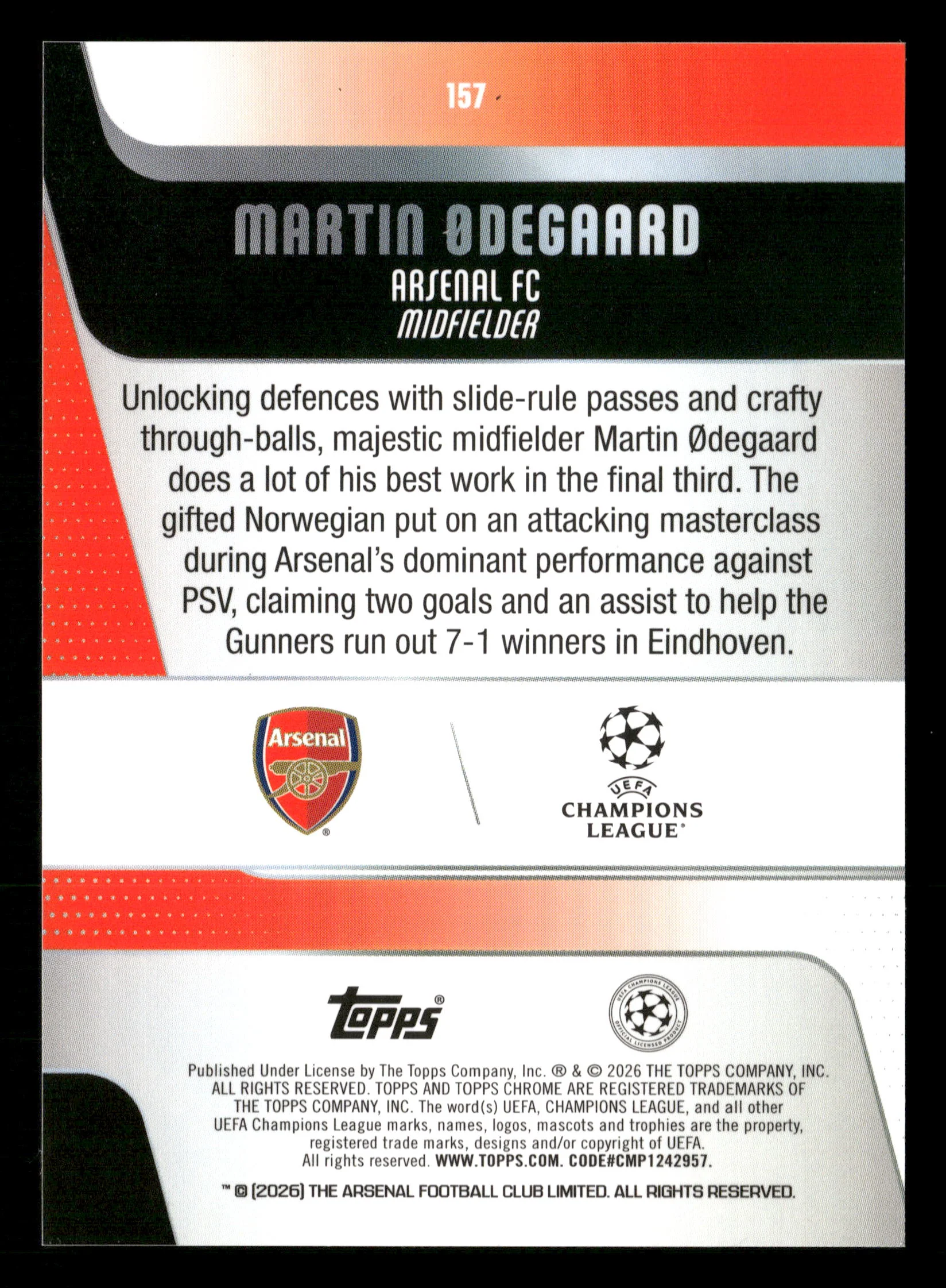 2025-26 Topps UEFA Club Competitions #157 Martin Ødegaard Geometric Gold /50 - Image 2