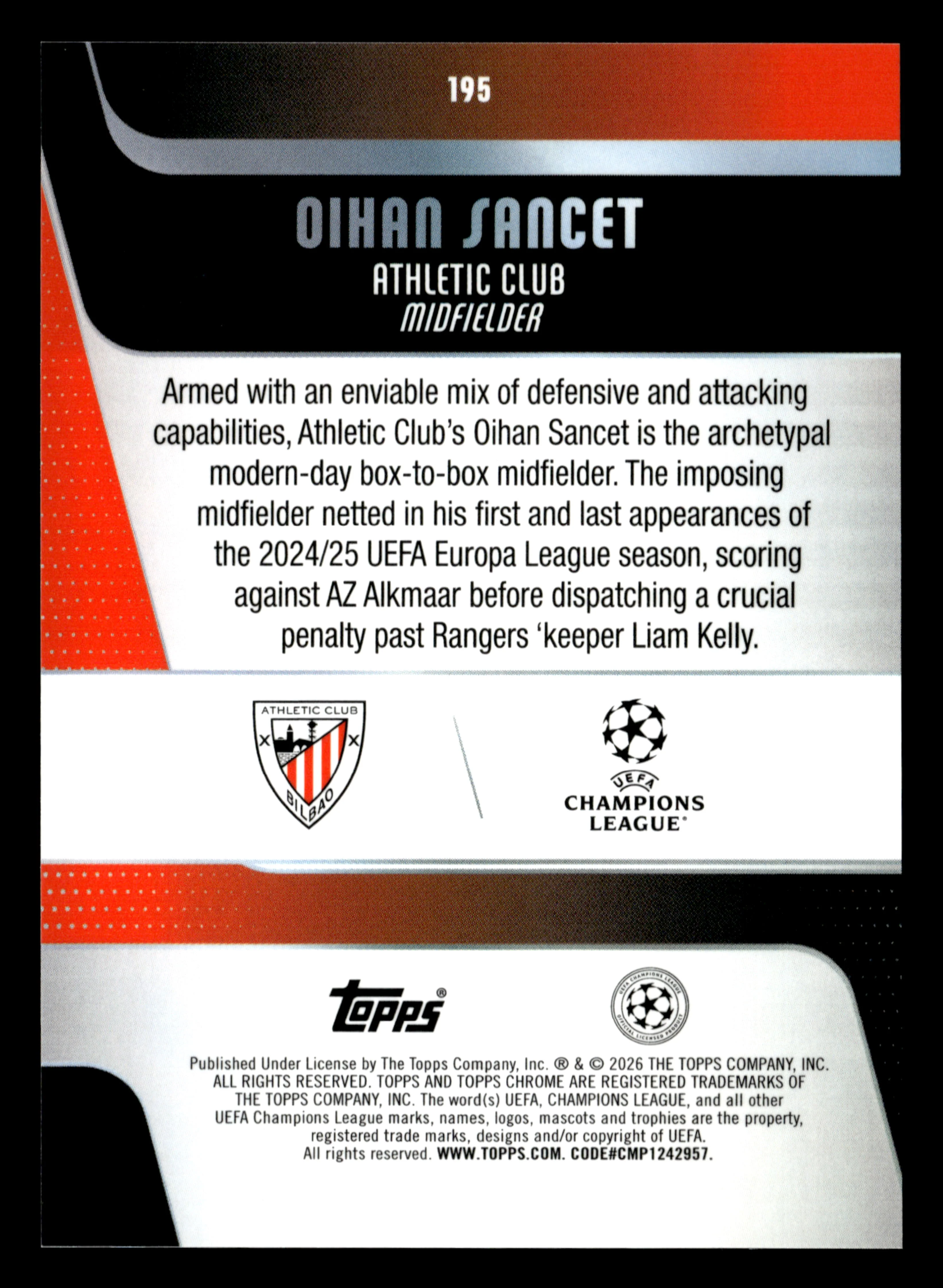 2025-26 Topps UEFA Club Competitions #195 Oihan Sancet Purple X-Fractor #/250 - Image 2