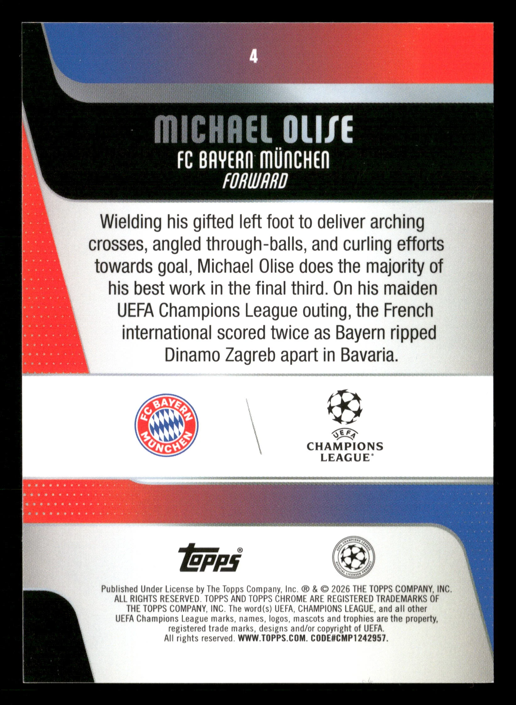 2025-26 Topps UEFA Club Competitions #4 Michael Olise /75 - Image 2