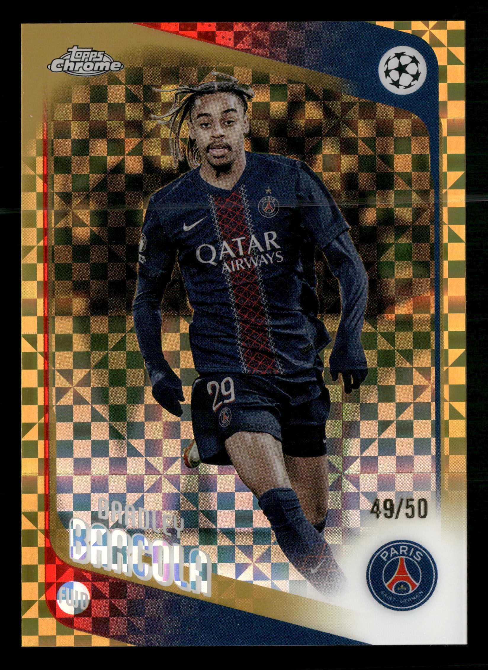 2025-26 Topps UEFA Club Competitions #63 Bradley Barcola Gold Foil #/50