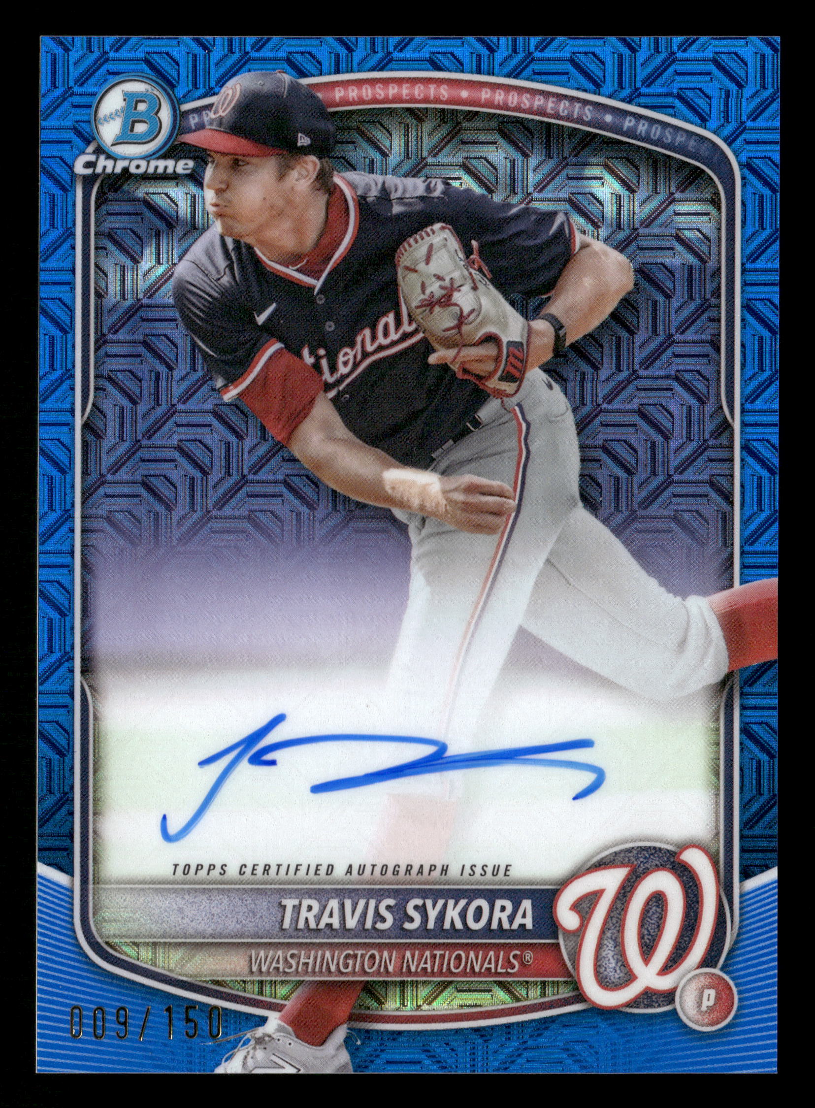 2025 Bowman Chrome #BMA-TS Travis Sykora Prospect Autographs Blue Mojo #/150