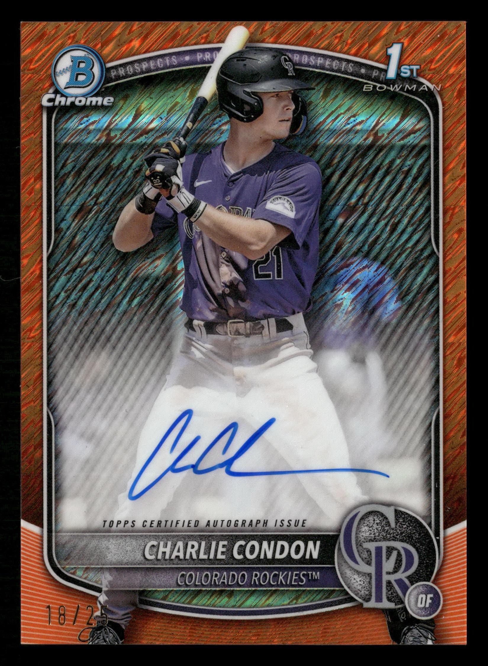 2025 Bowman #CPA-CC Charlie Condon Chrome Prospect Auto Orange Shimmer #/25