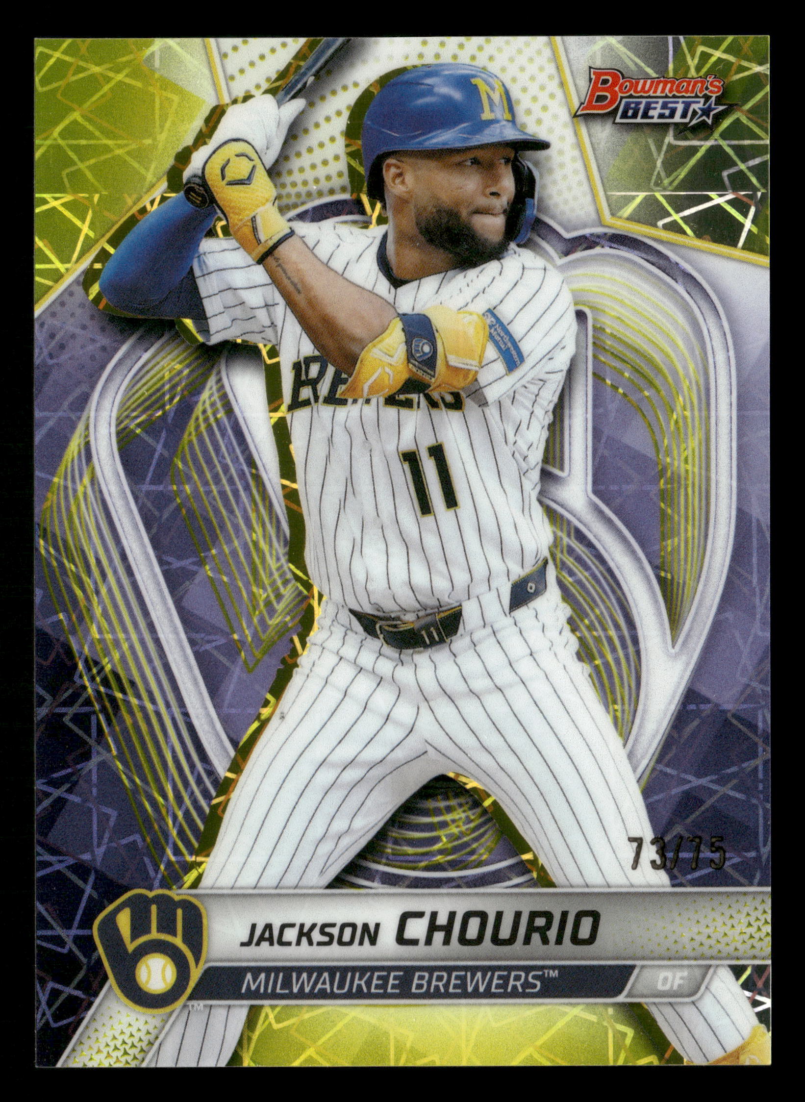 2025 Bowman's Best #10 Jackson Chourio Yellow Lazer Refractors #/75