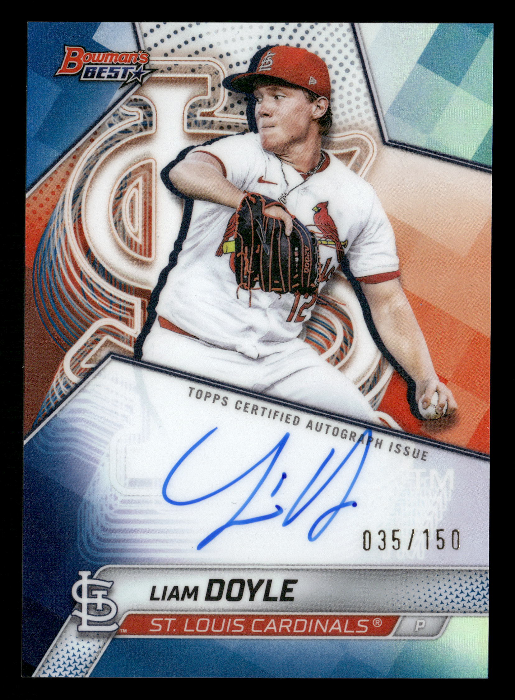 2025 Bowman's Best #B25-LDO Liam Doyle Best of 2025 Auto Blue Refractor #/150