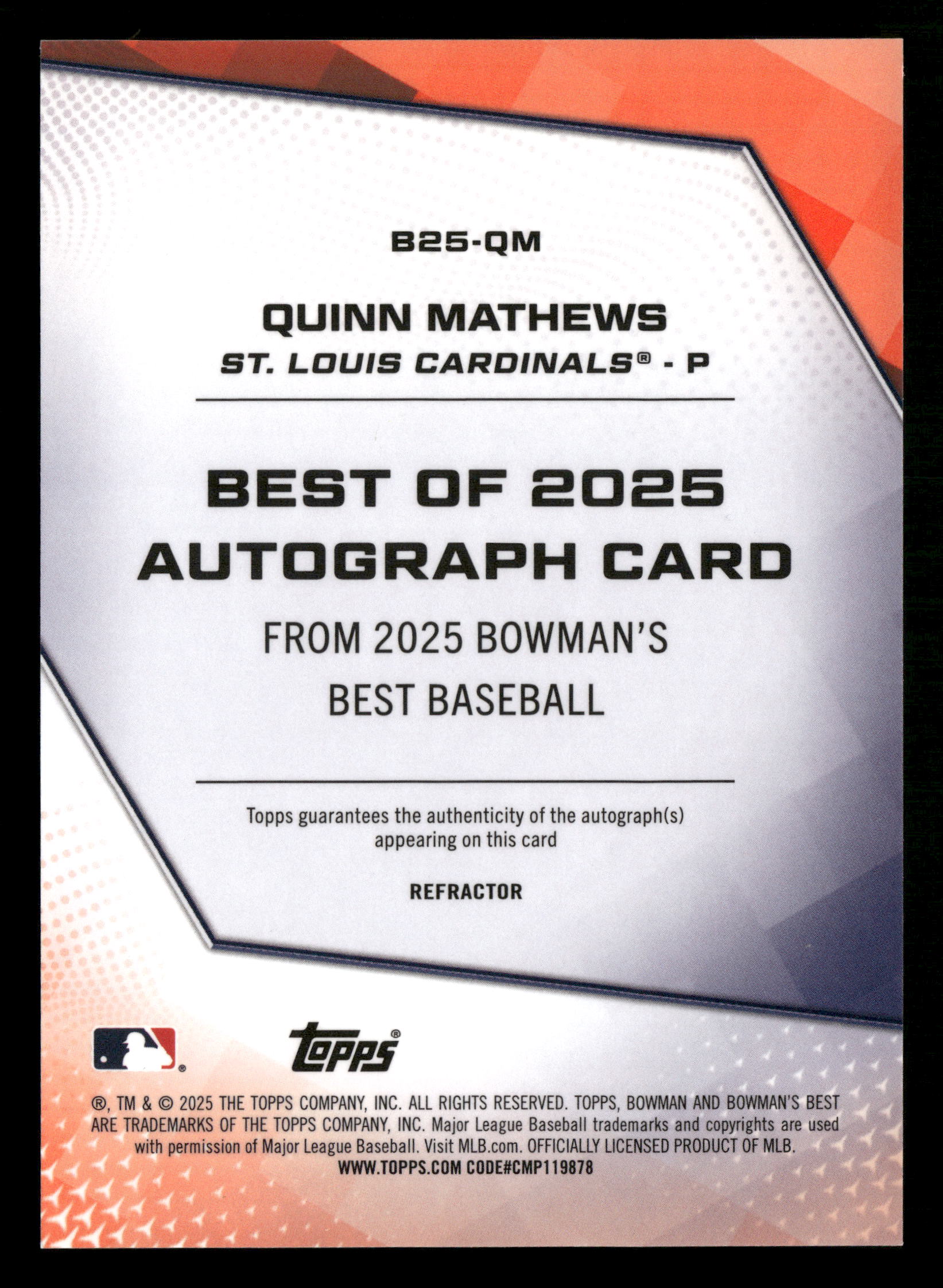 2025 Bowman's Best #B25-QM Quinn Mathews Best of 2025 Autographs - Image 2
