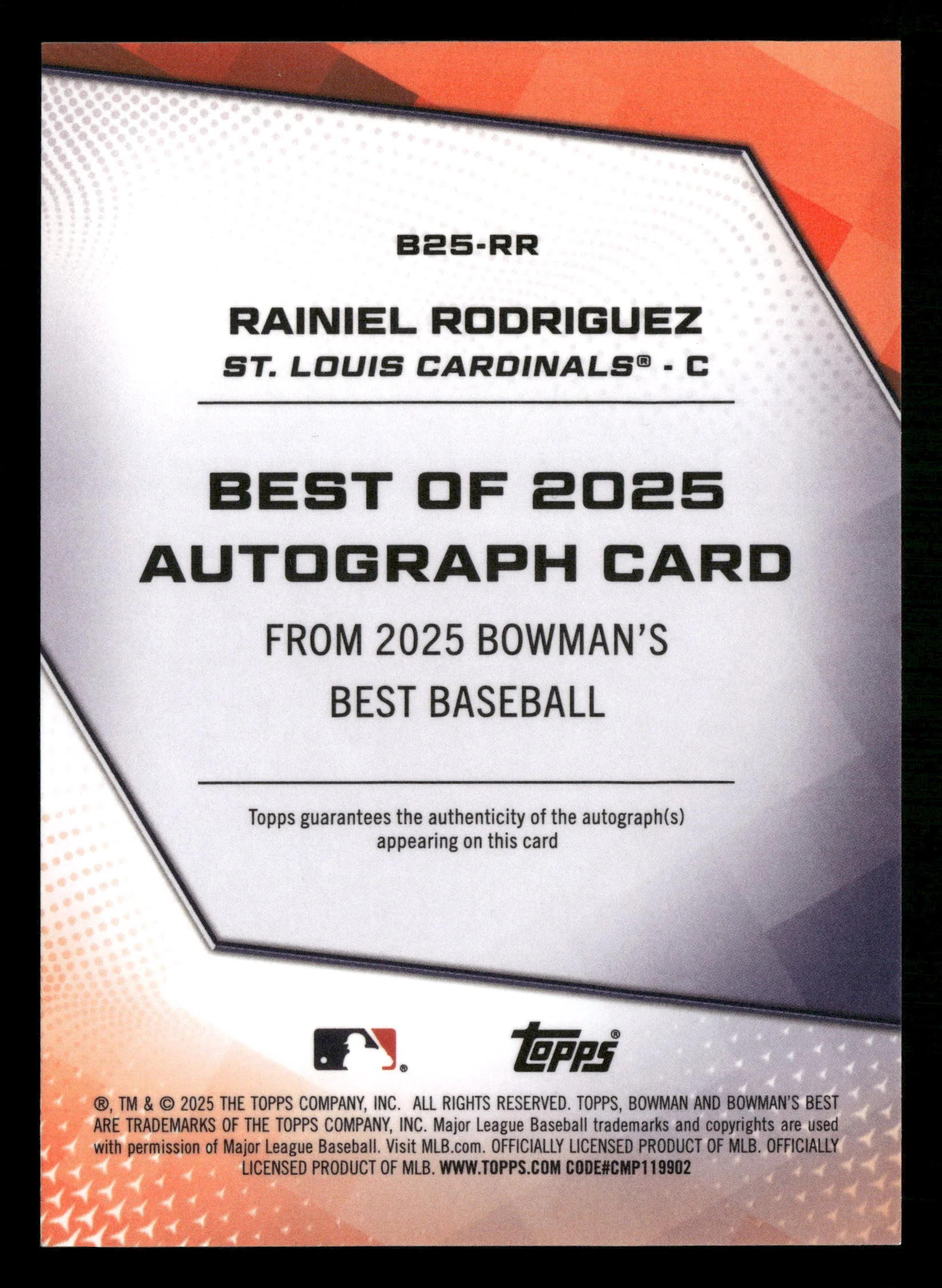 2025 Bowman's Best #B25-RR Rainiel Rodriguez Best of 2025 Autographs - Image 2