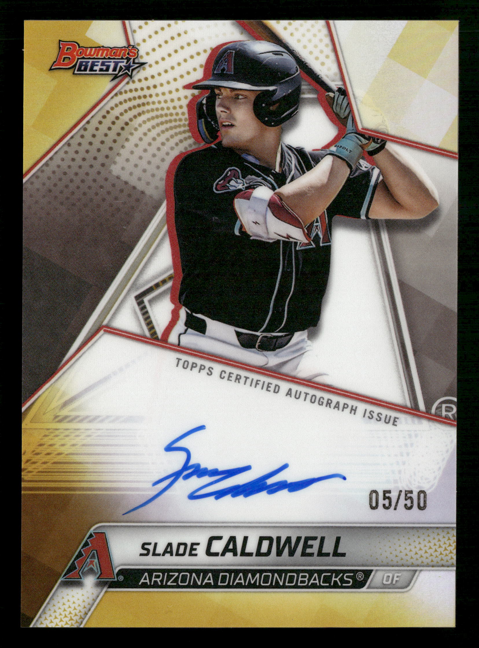 2025 Bowman's Best #B25-SC Slade Caldwell Best of 2025 Gold Refractor Auto #/50