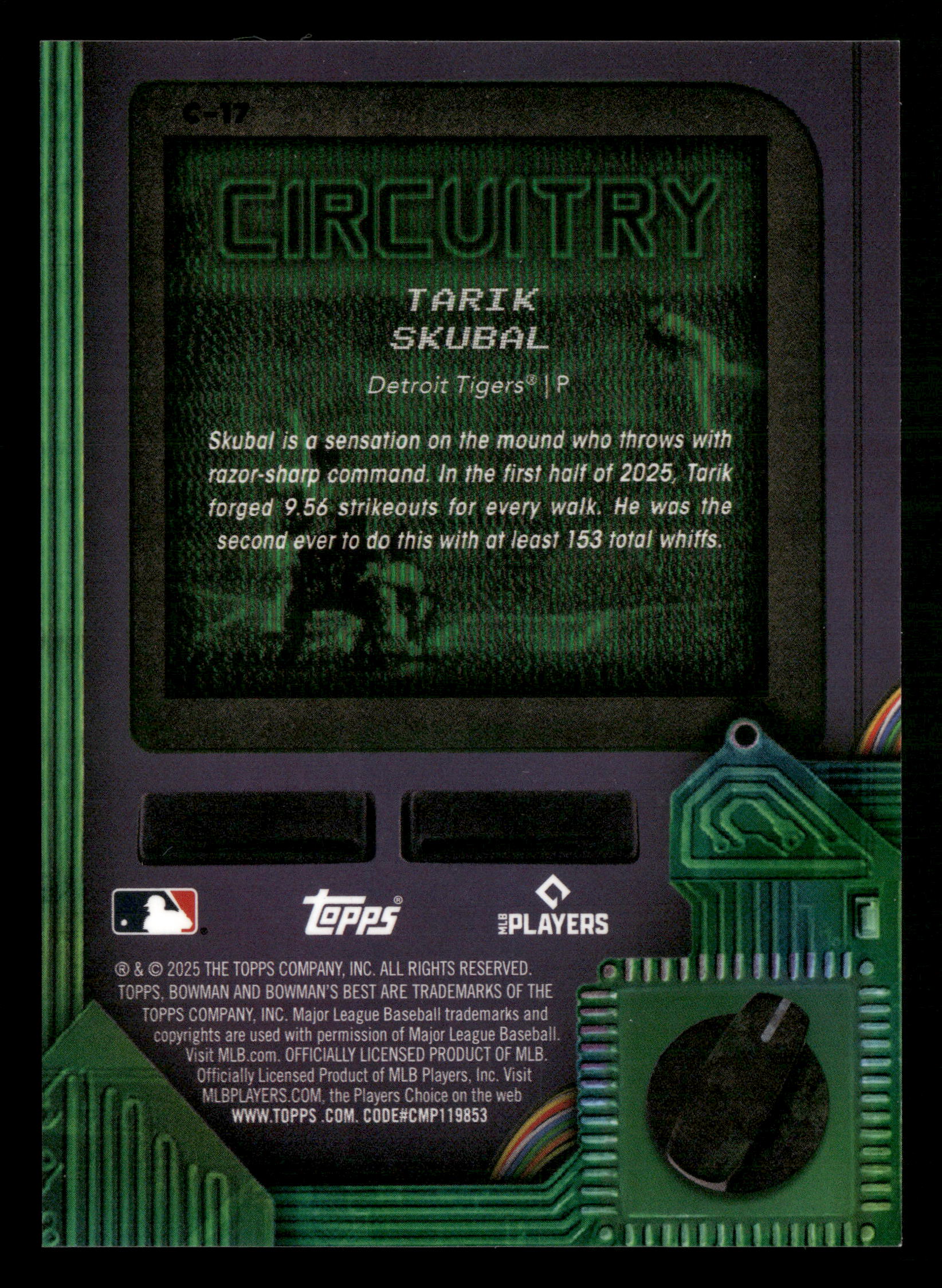 2025 Bowman's Best #C-17 Tarik Skubal Circuitry Lava Refractors #/50 - Image 2