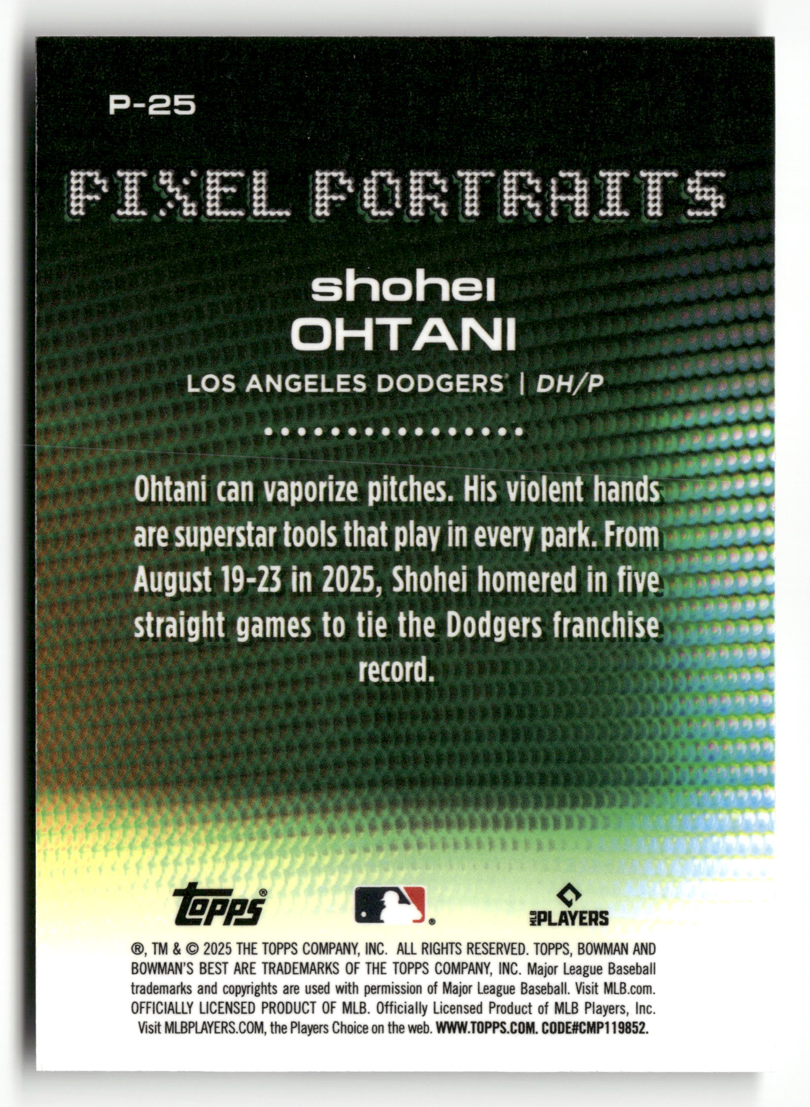 2025 Bowman's Best #P-25 Shohei Ohtani Pixel Portraits Mini-Diamond Refractors - Image 2