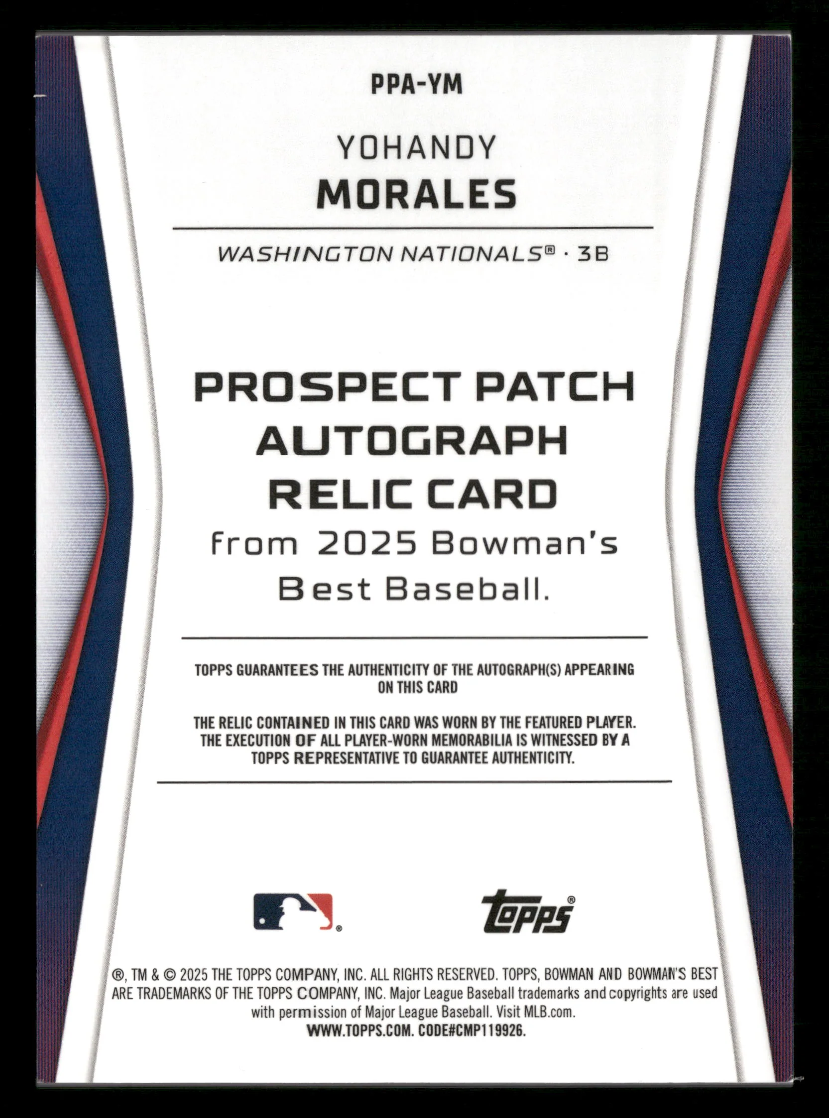 2025 Bowman's Best #PPA-YM Yohandy Morales Prospect Patch Autographs #/50 - Image 2