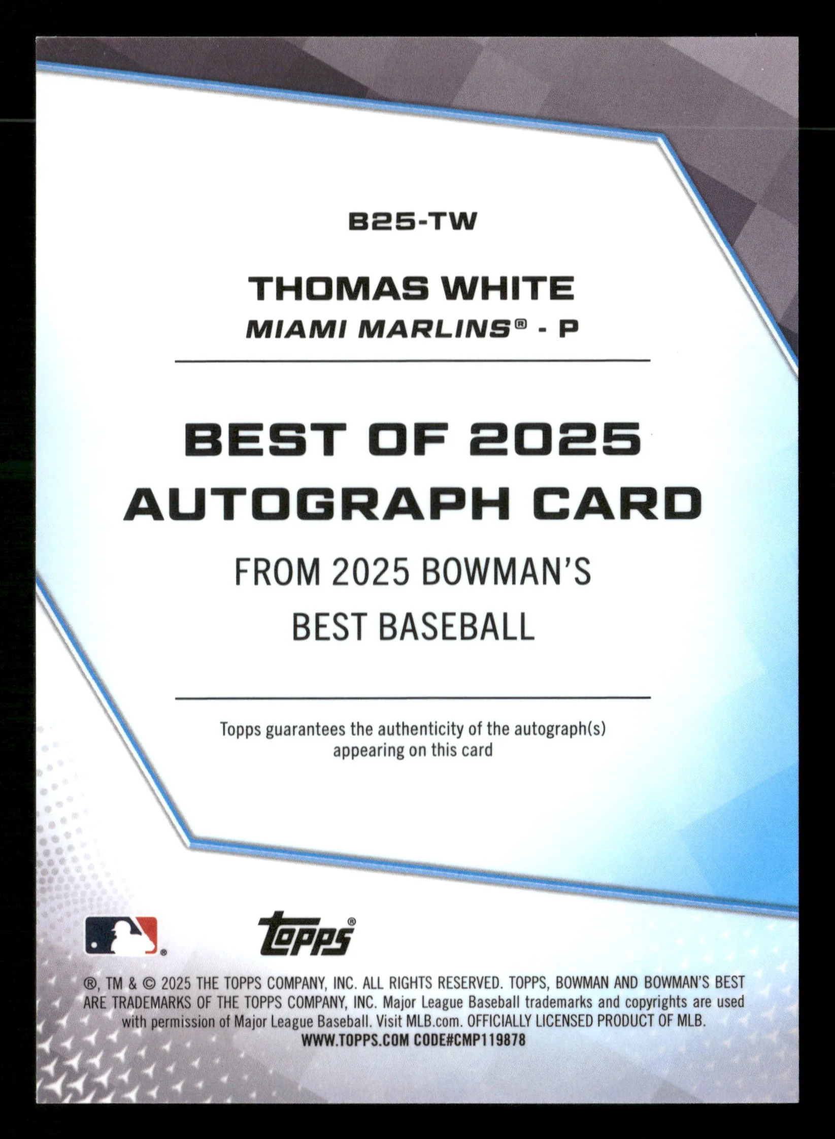 2025 Bowman's Best Thomas White Best of 2025 Gold Mini-Diamond Refractors #/50 - Image 2