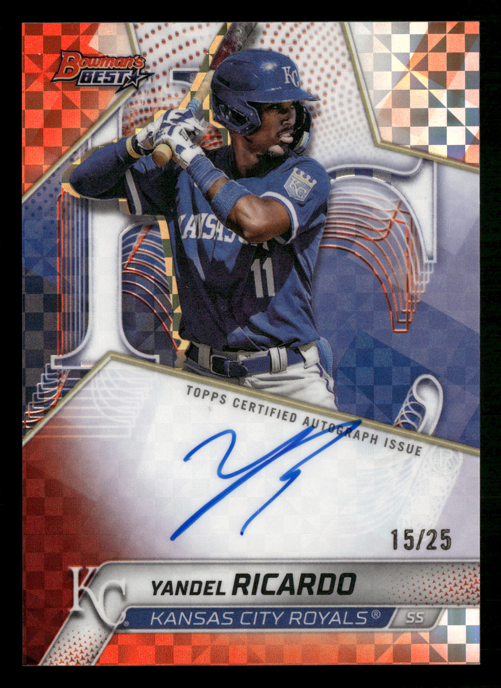 2025 Bowman's Best Yandel Ricardo Best of 2025 Auto Orange X-Fractor #/25