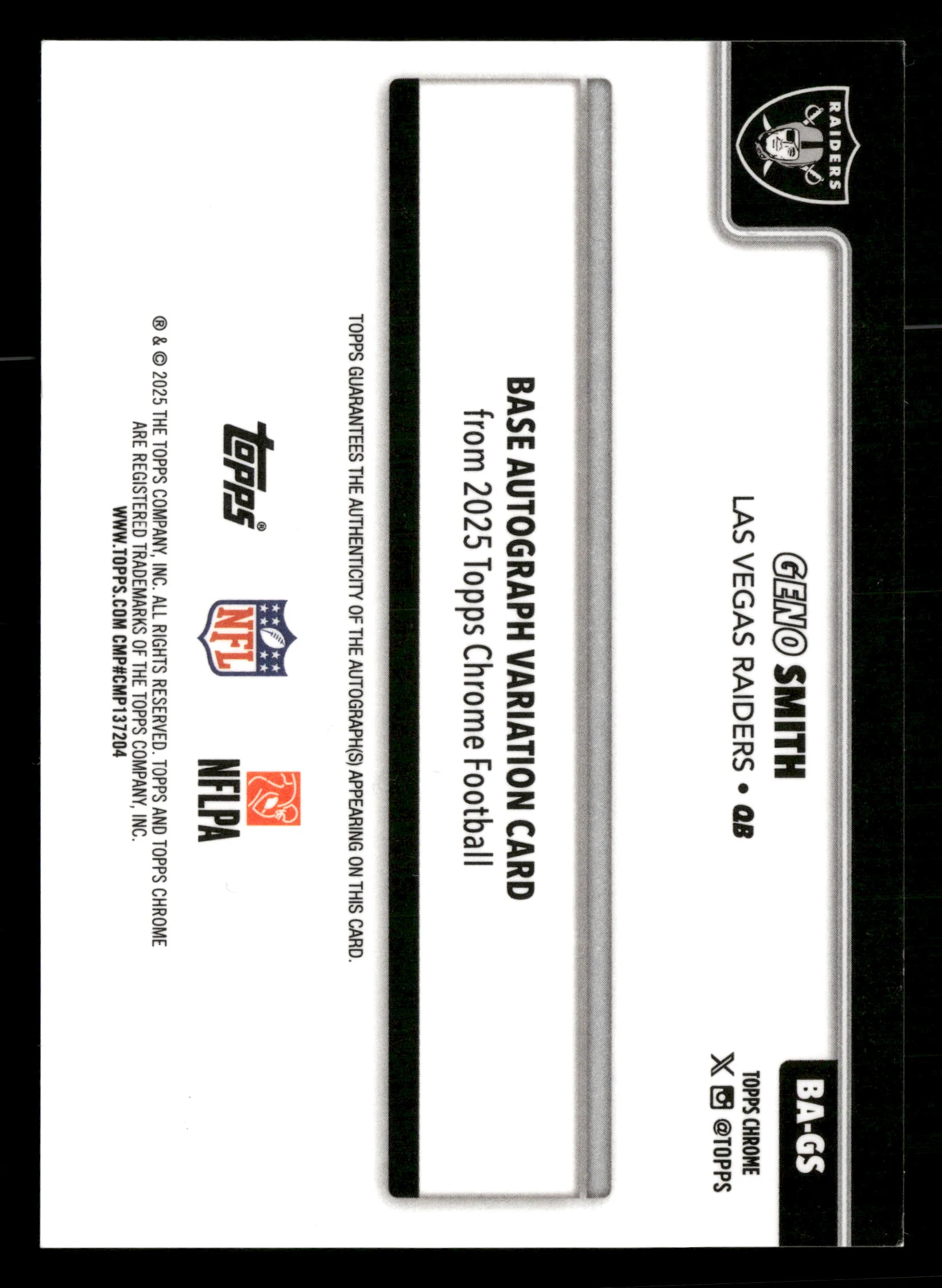 2025 Chrome #BA-GS Geno Smith Gold Lava Refractor Auto /50 - Image 2