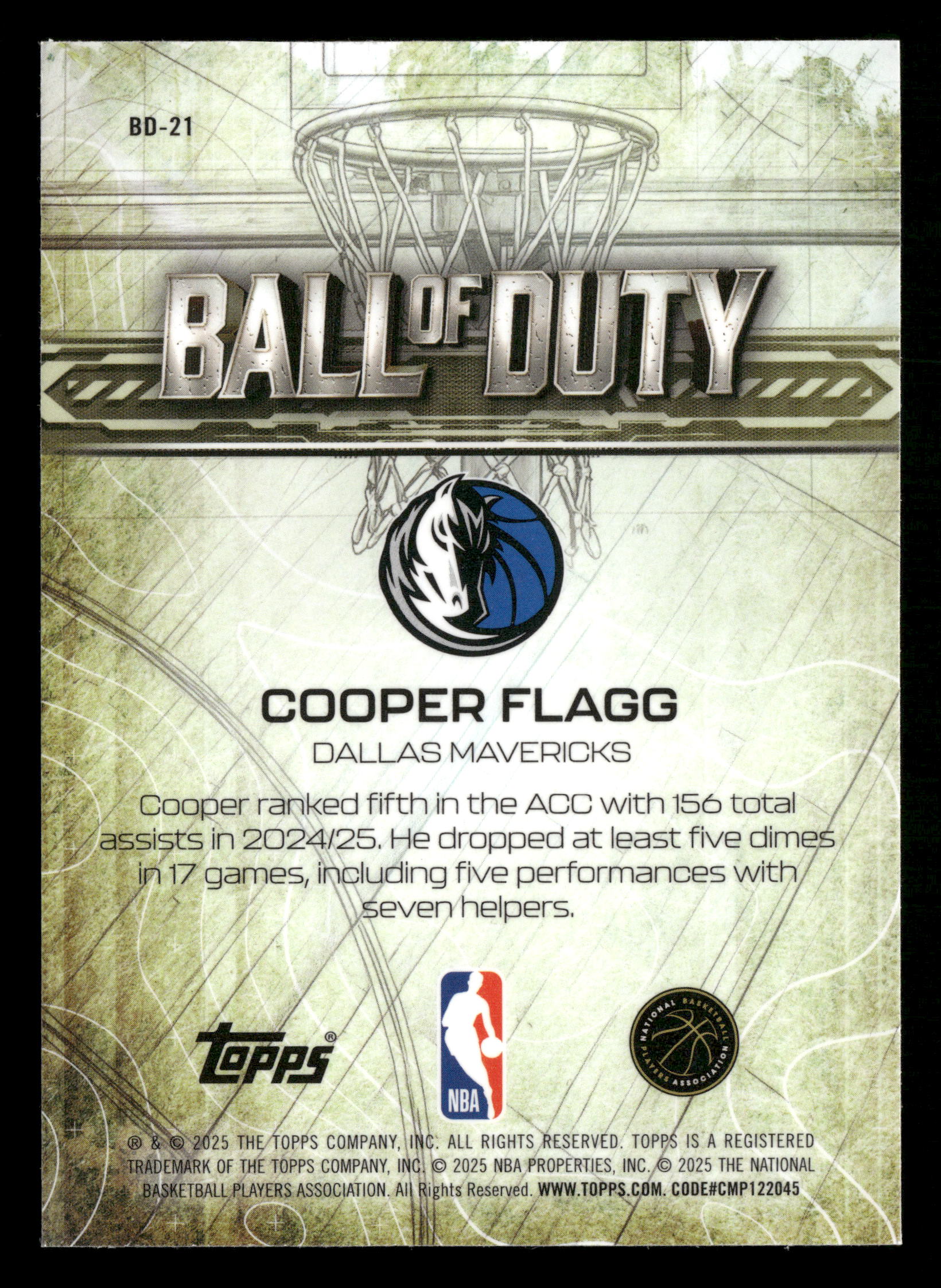 2025 Chrome #BD-21 Cooper Flagg RC Ball of Duty - Image 2