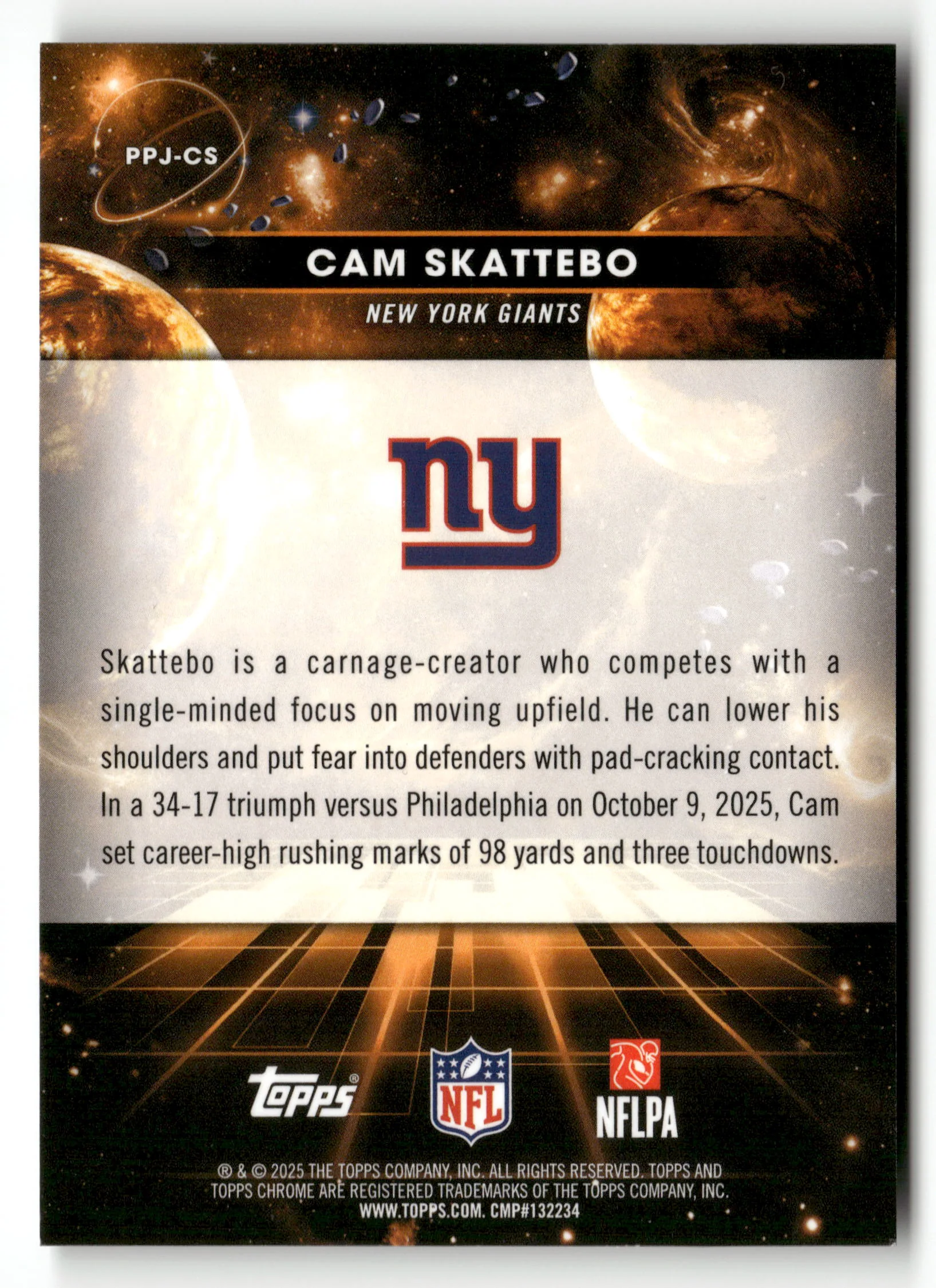 2025 Chrome Cosmic Football #PPJ-CS Cam Skattebo Planetary Pursuit Jupiter RC SSP - Image 2