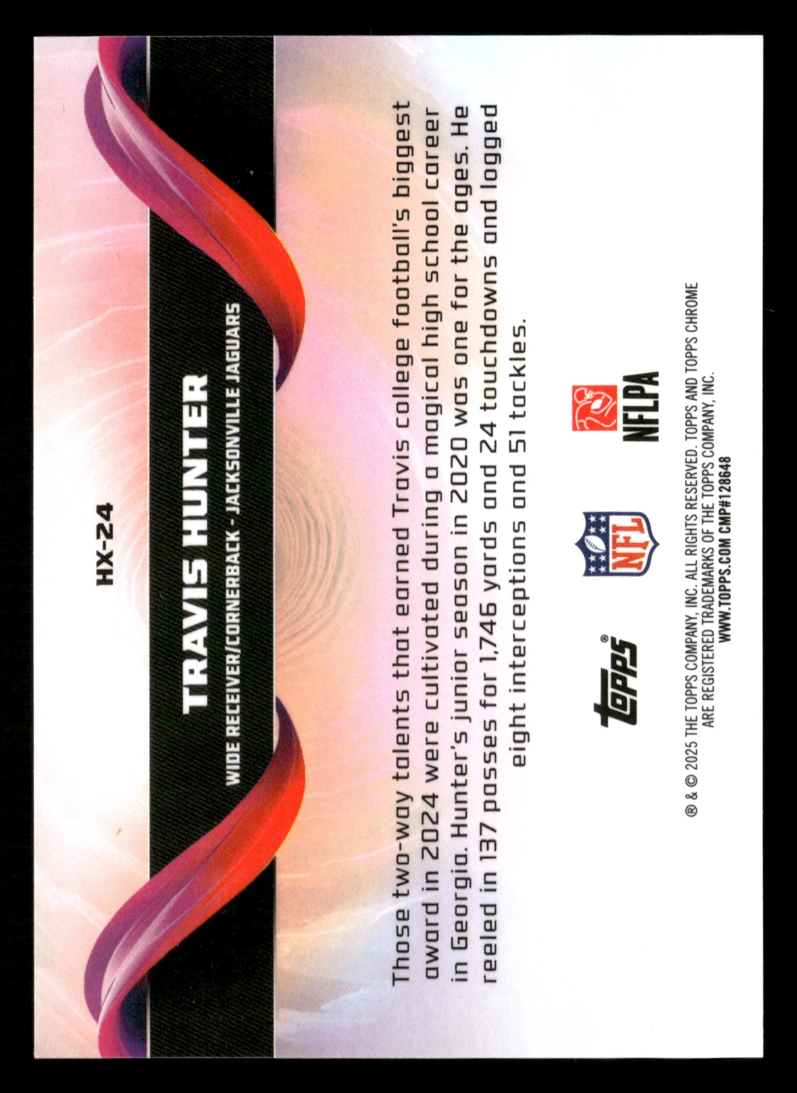 2025 Chrome Football #HX-24 Travis Hunter Helix Case Hit SSP - Image 2