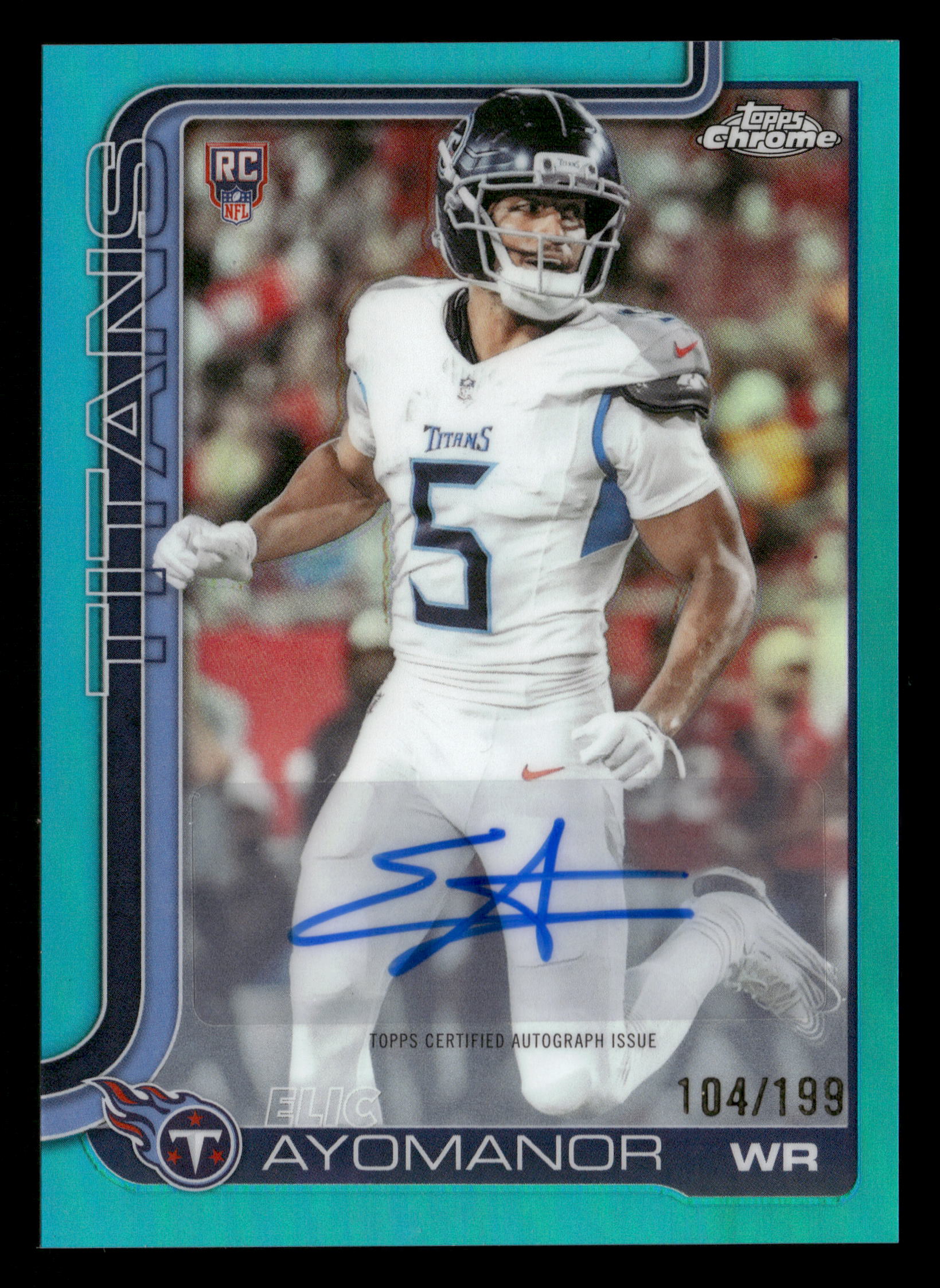 2025 Chrome #RA-EAY Elic Ayomanor RC Auto Aqua Refractor #/199