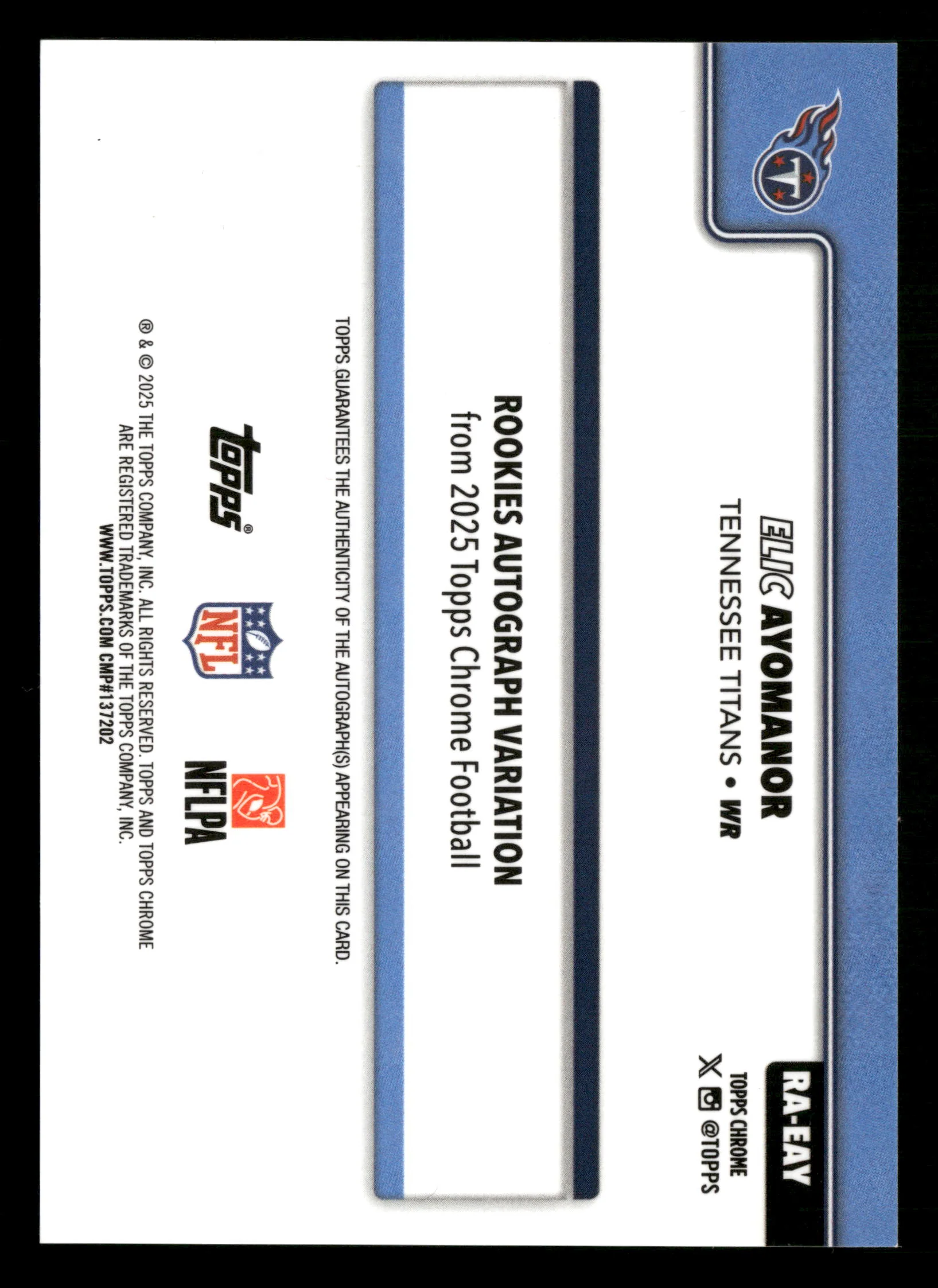 2025 Chrome #RA-EAY Elic Ayomanor RC Auto Aqua Refractor #/199 - Image 2