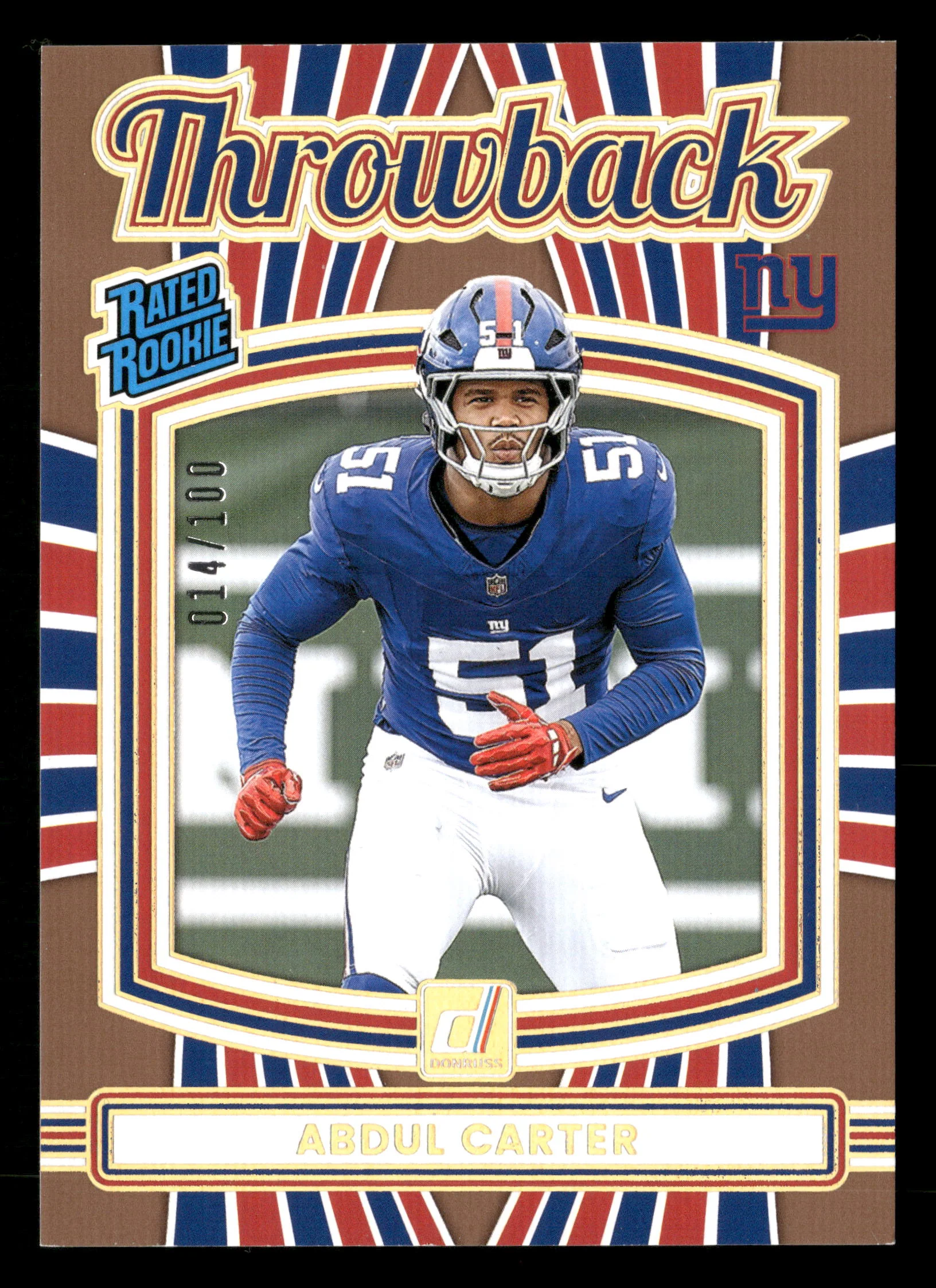 2025 Donruss #49 Abdul Carter Throwback Studio Series Rated Rookie #/100