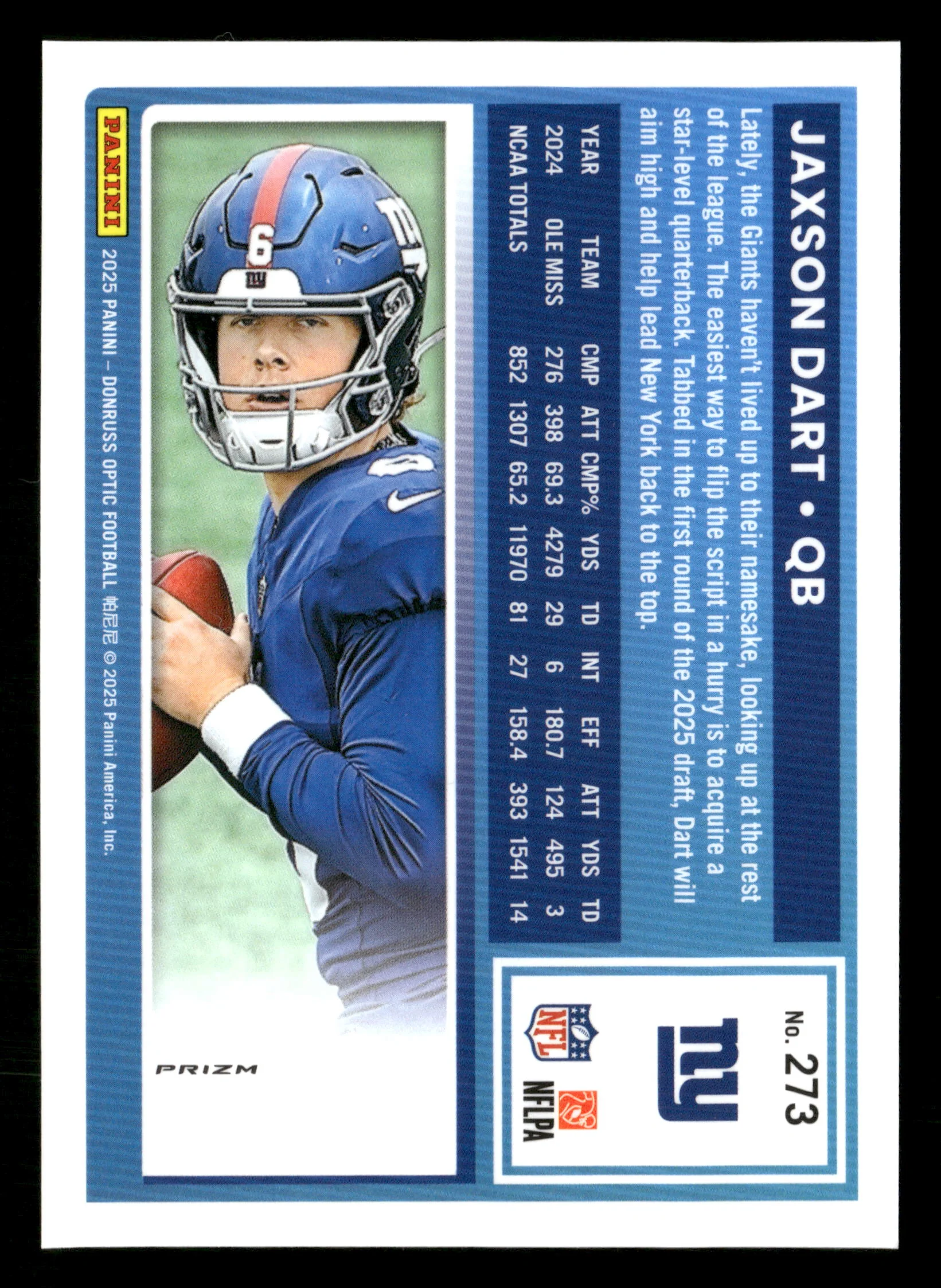 2025 Donruss Optic #273 Jaxson Dart Fire Emoji Rated Rookie RC - Image 2