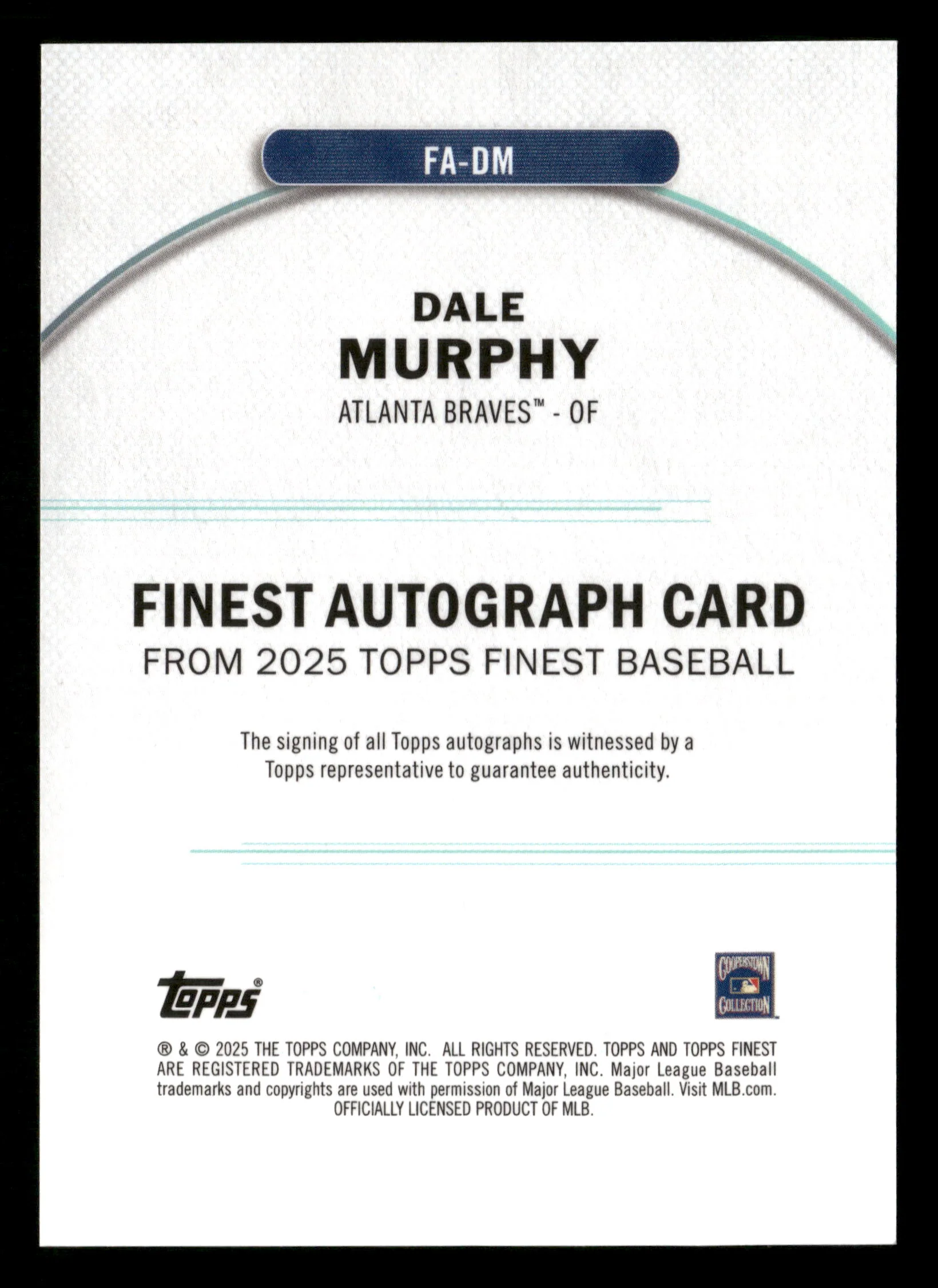 2025 Finest #FA-DM Dale Murphy Finest Autographs Orange Refractors #/25 - Image 2