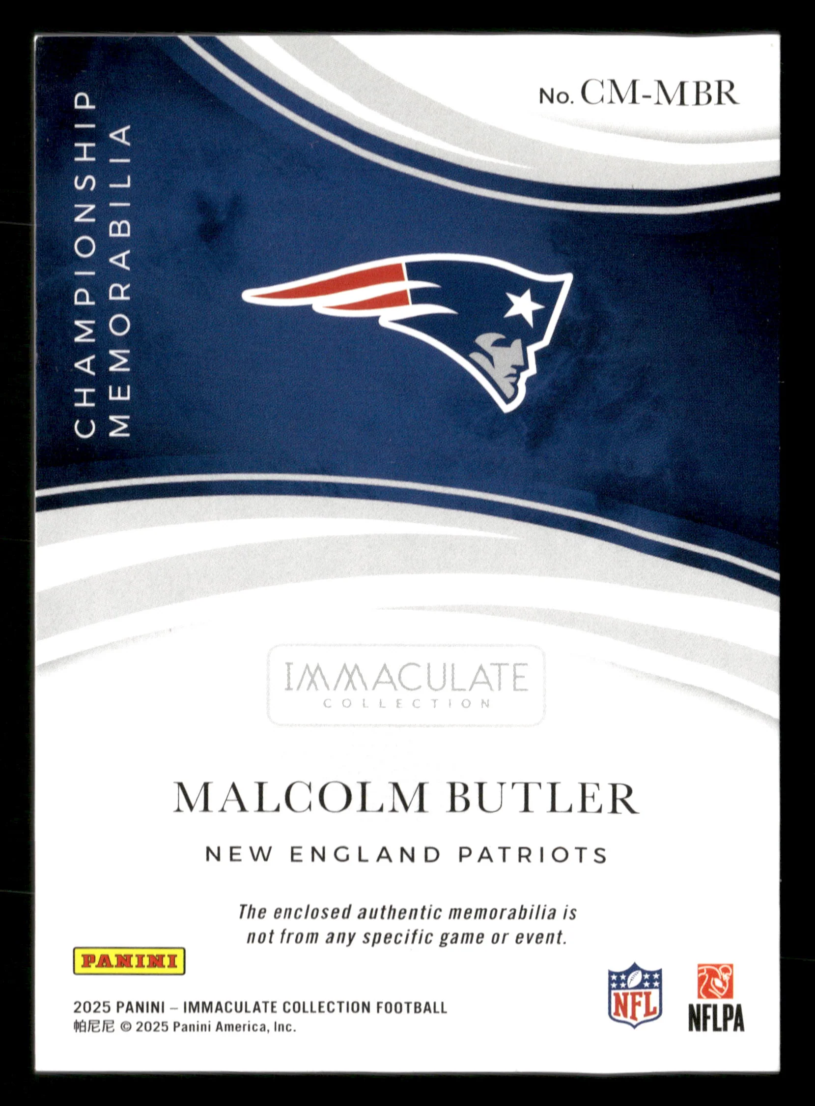 2025 Immaculate #CM-MBR Malcolm Butler Championship Memorabilia #/99 - Image 2