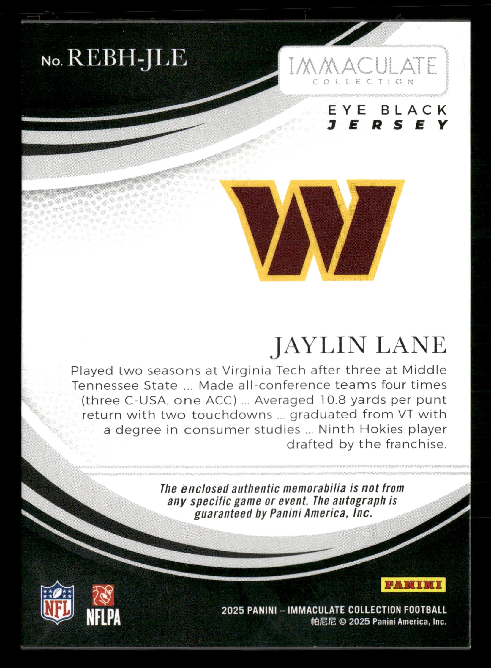 2025 Immaculate #REBH-JLE Jaylin Lane Immaculate Rookie Eye Black Jersey #/99 - Image 2