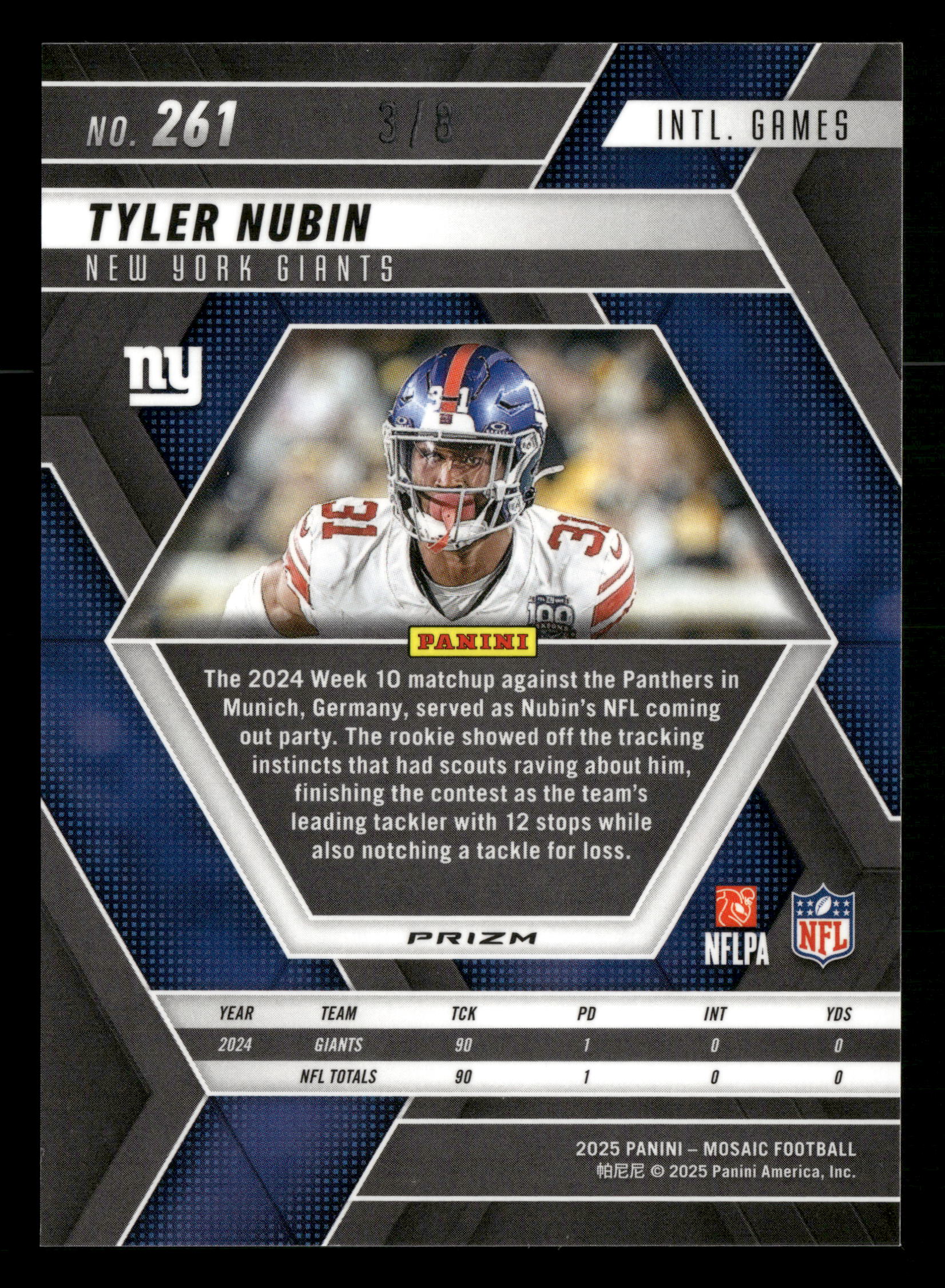 2025 Mosaic #261 Tyler Nubin Black Gold Prizm #/8 - Image 2