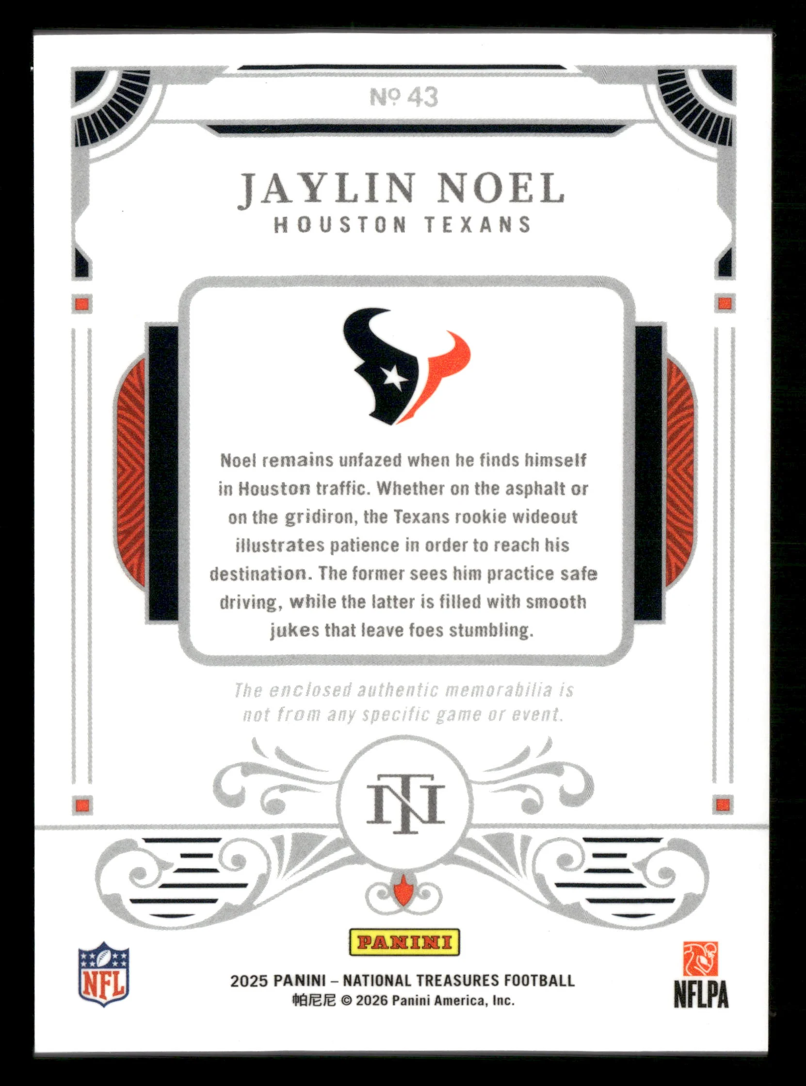 2025 National Treasures #43 Jaylin Noel Rookie Dual Materials #/14 - Image 2