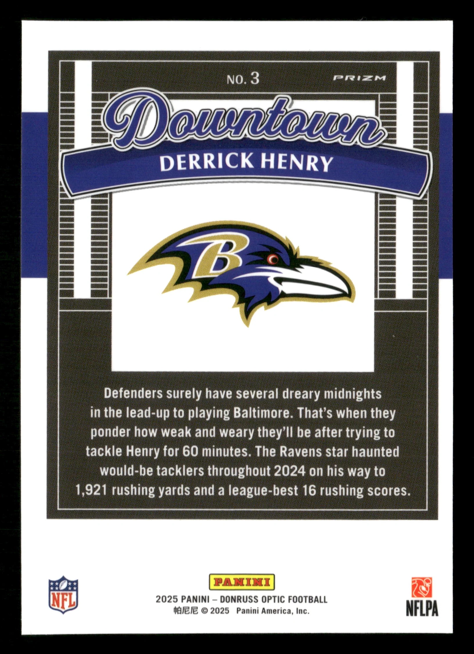 2025 Panini Donruss Football #3 Derrick Henry Downtown SSP - Image 2