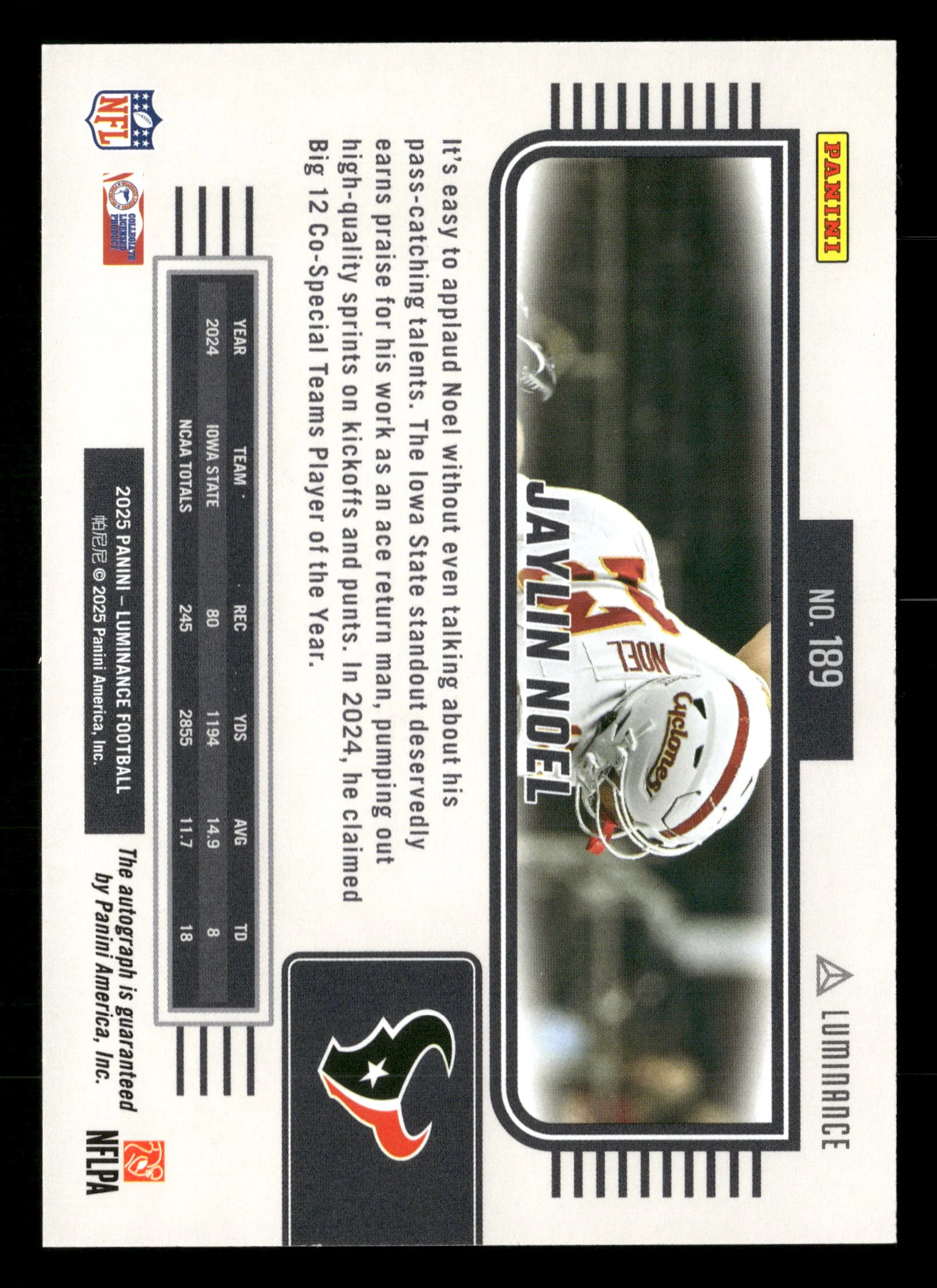 2025 Panini Luminance #189 Jaylin Noel Base Luminance Auto #/700 - Image 2