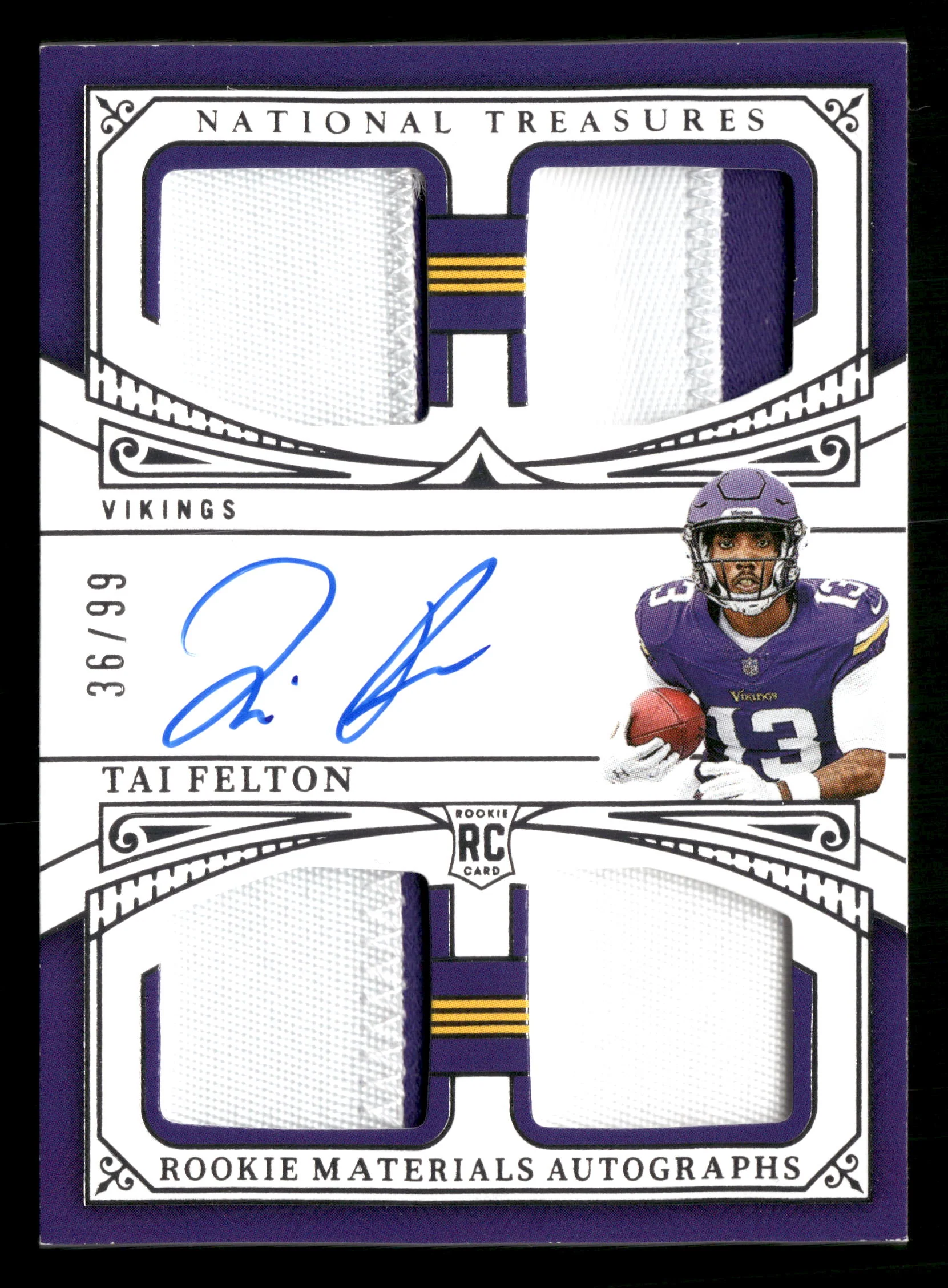 2025 Panini National Treasures #RMAQ-TFN Felton Rookie Materials Auto Quad #/99