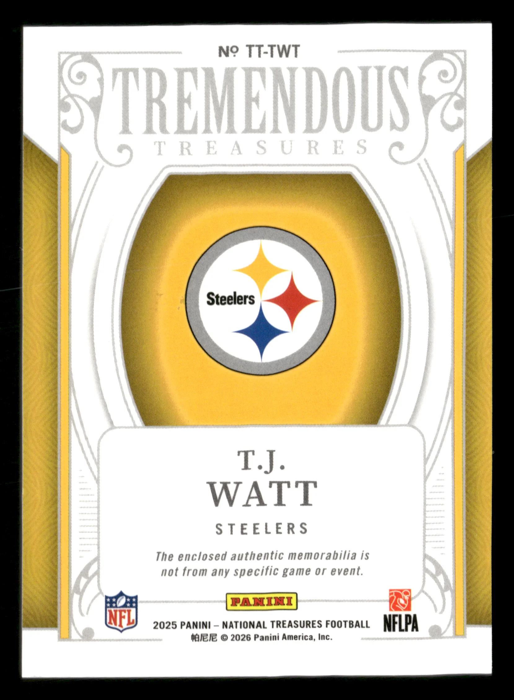2025 Panini National Treasures #TT-TWT T.J. Watt Tremendous Treasures #/99 - Image 2