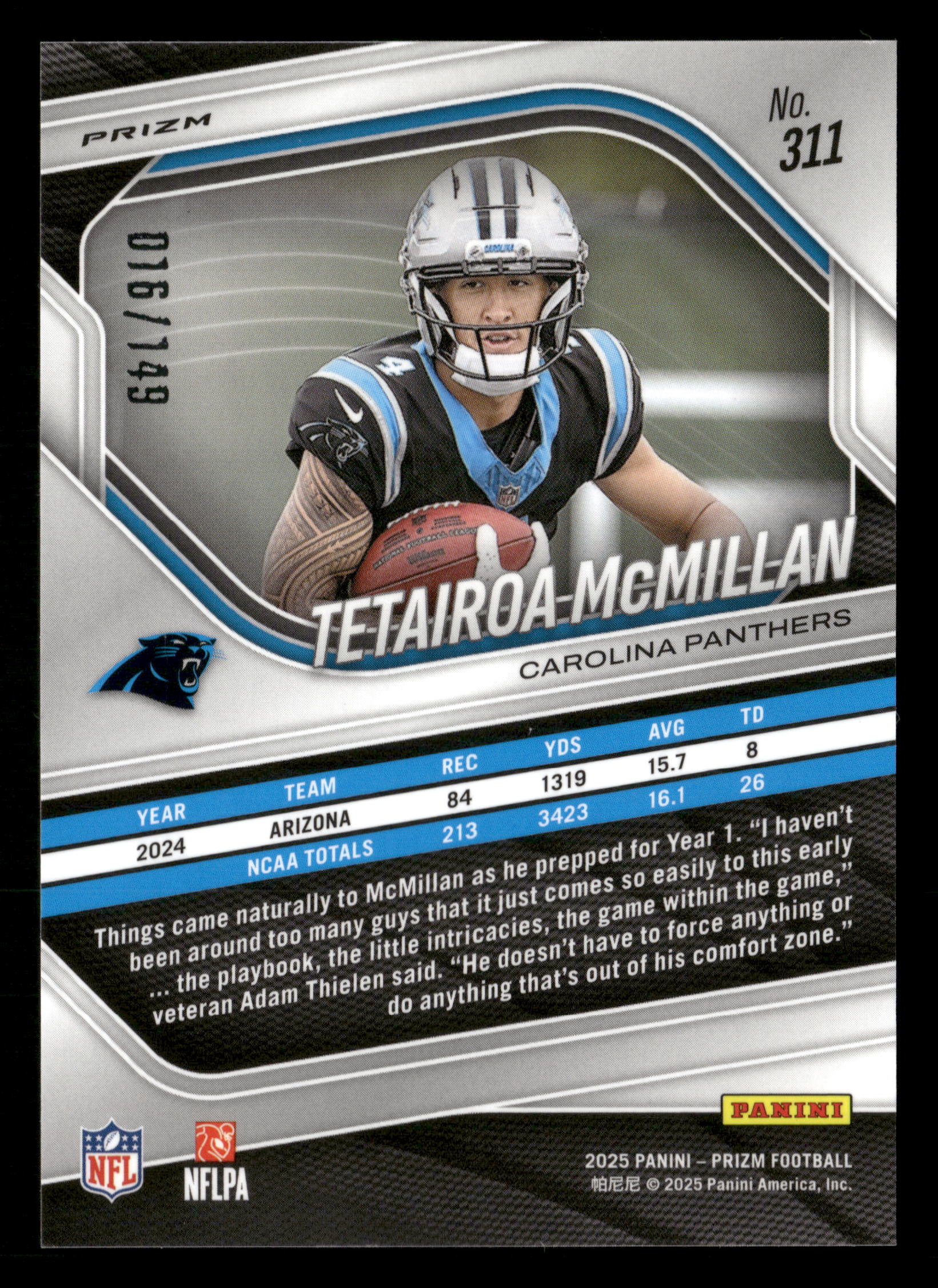 2025 Panini Prizm #311 Tetairoa McMillan Red Wave #/149 - Image 2