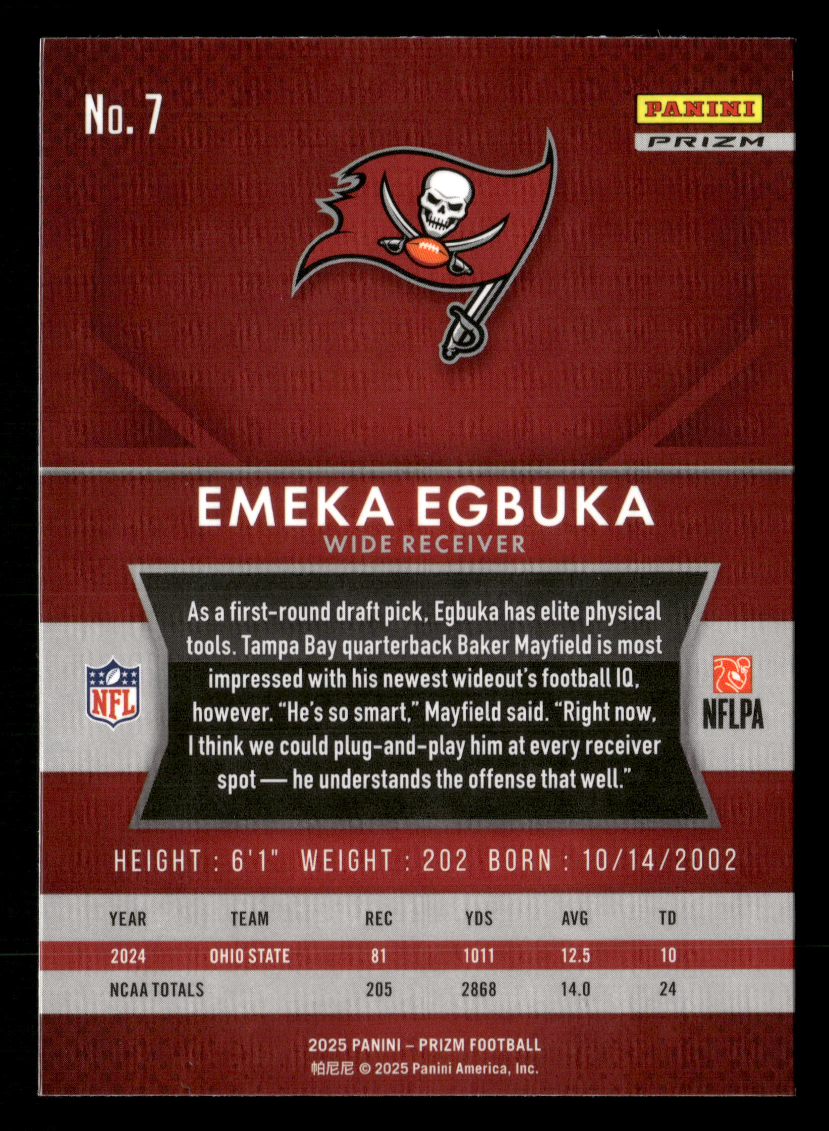 2025 Panini Prizm #7 Emeka Egbuka Flashback Rookie Prizm - Image 2