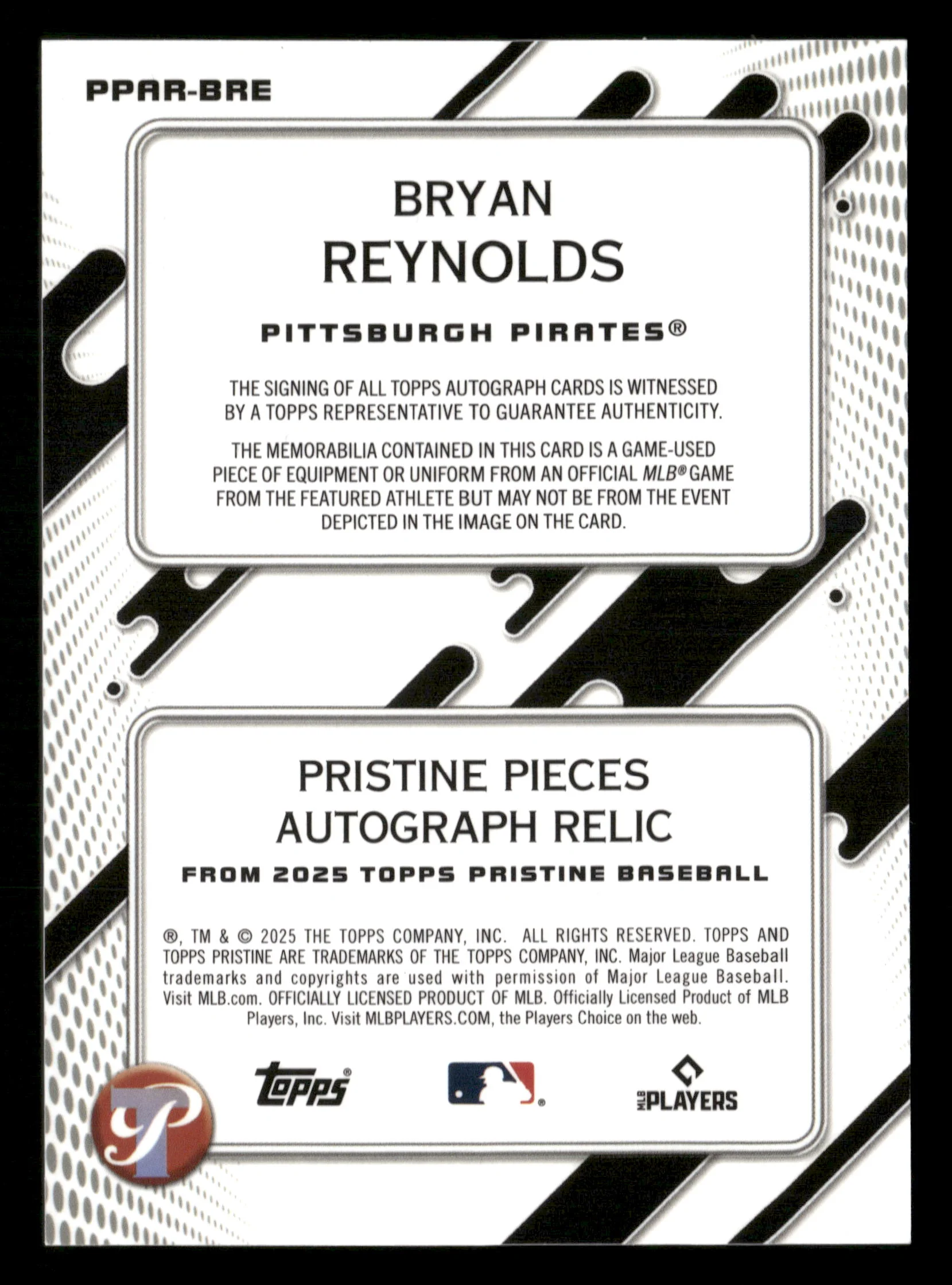 2025 Pristine #PPAR-BRE Bryan Reynolds Pristine Pieces Auto Relics Blue #/75 - Image 2