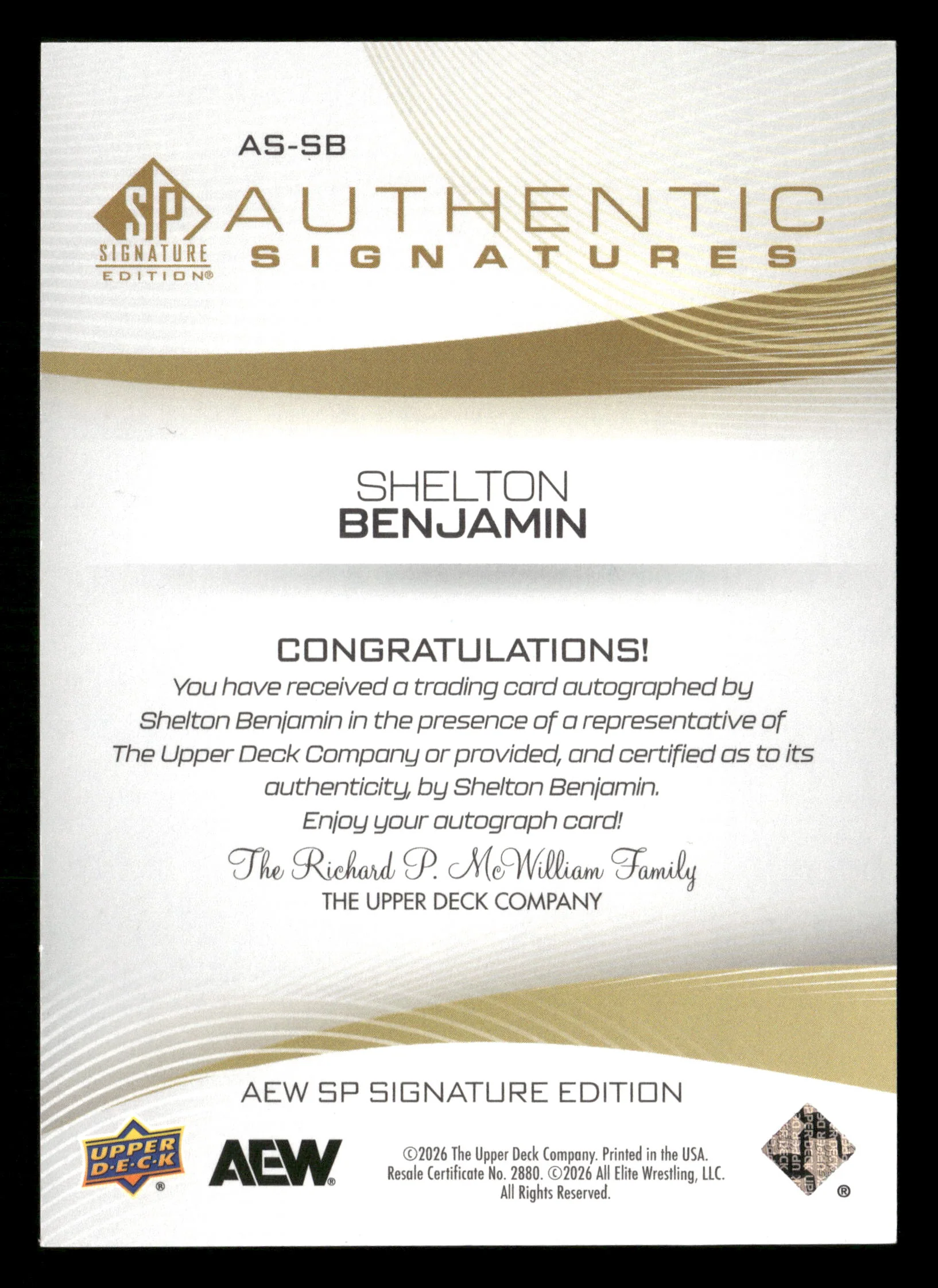 2025 SP Signature Edition AEW #AS-SB Shelton Benjamin Authentic Signatures - Image 4