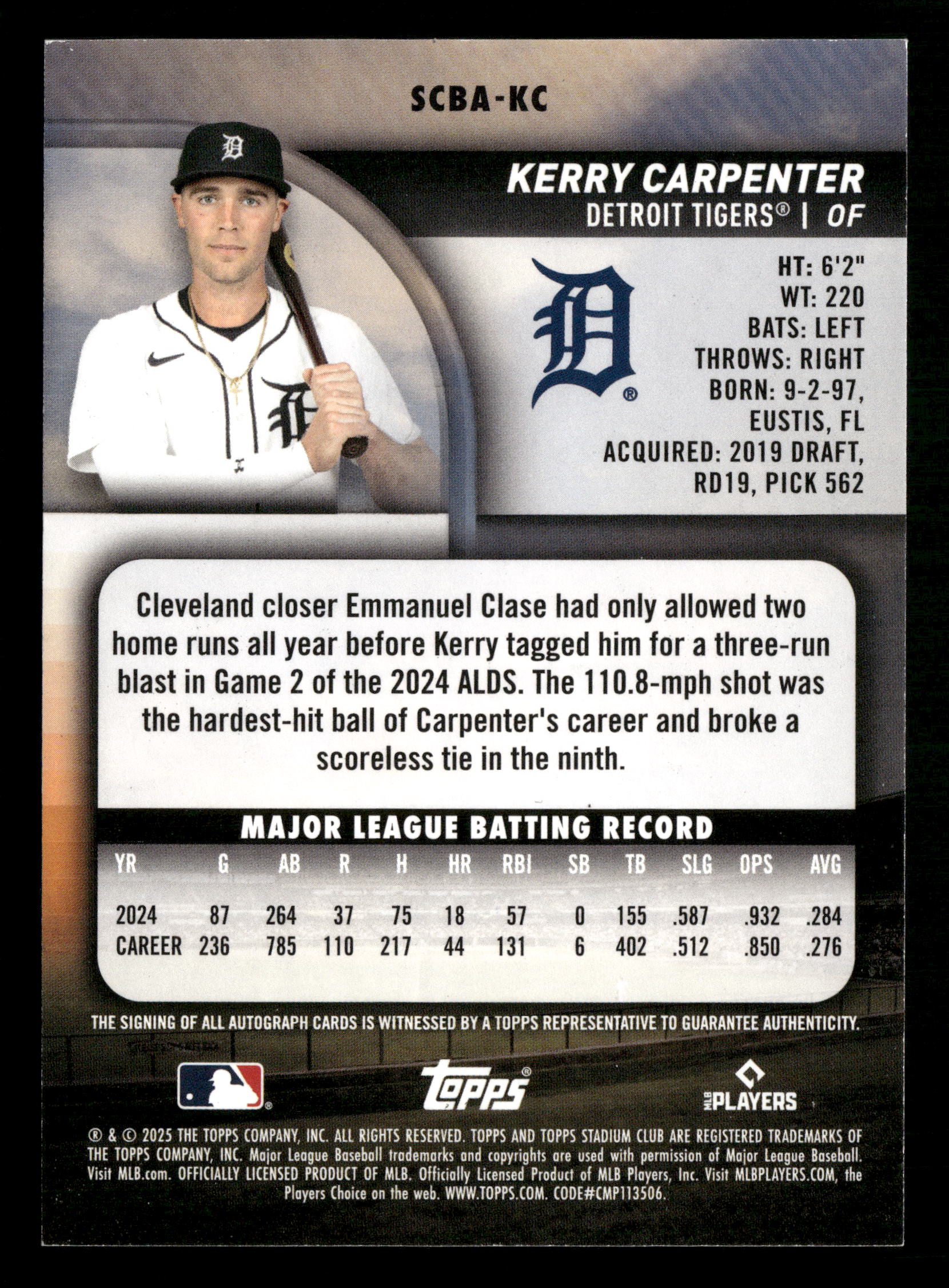 2025 Stadium Club #SCBA-KC Kerry Carpenter Base Autographs - Image 2