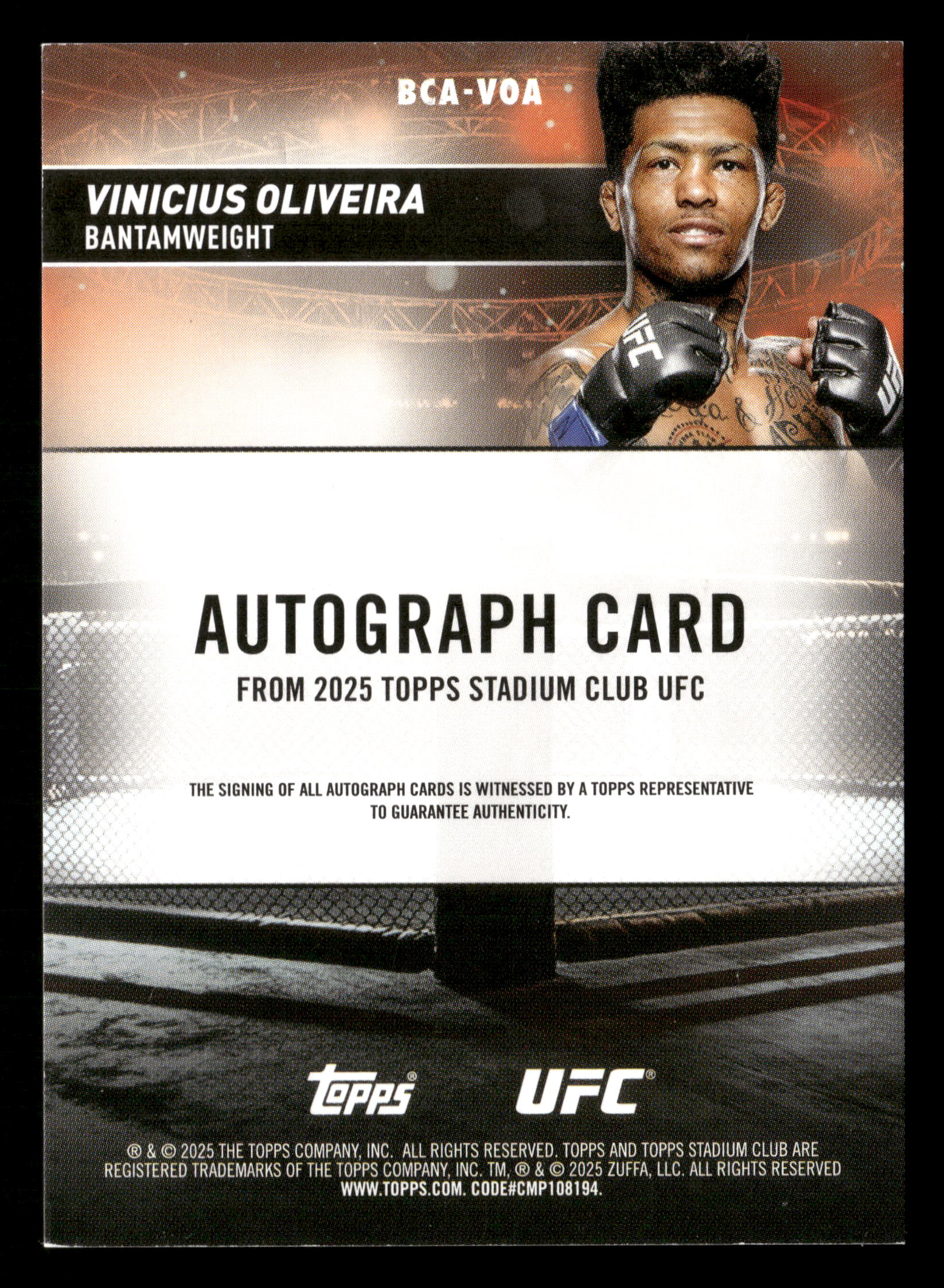 2025 Stadium Club UFC #BCA-VOA Vinicius Oliveira Base Autographs - Image 2