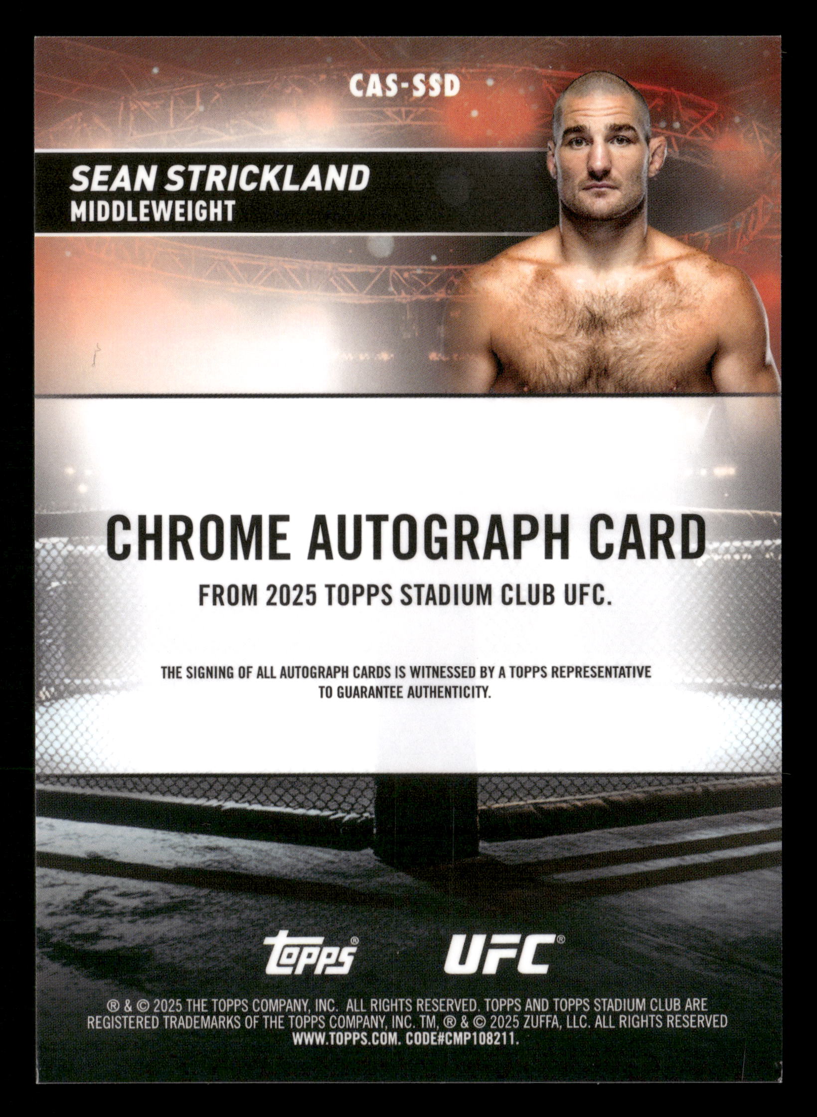 2025 Stadium Club UFC #CAS-SSD Sean Strickland Chrome Autographs - Image 2