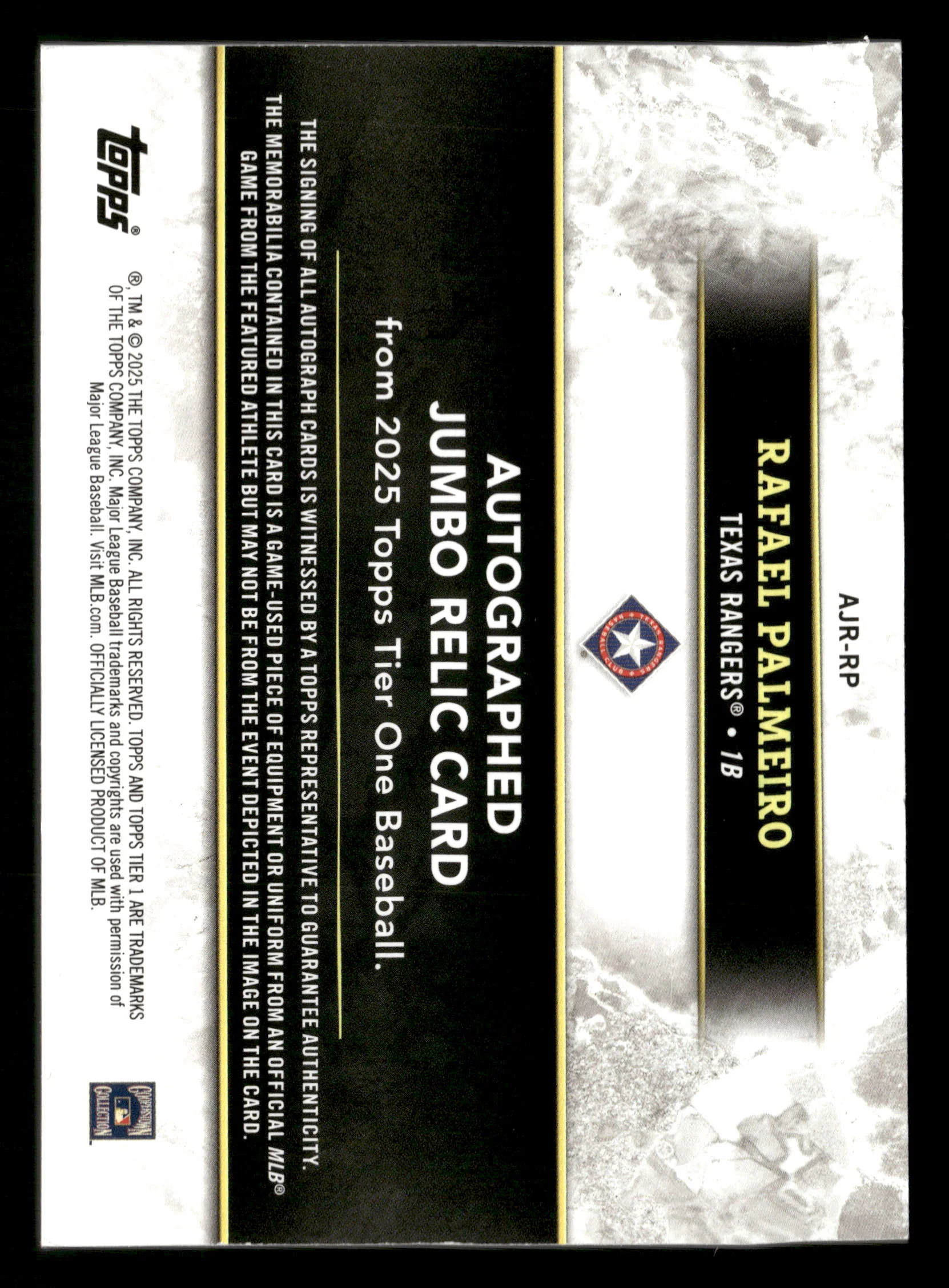 2025 Tier One #AJR-RP Rafael Palmeiro Tier One Auto Jumbo Relics #/149 - Image 2