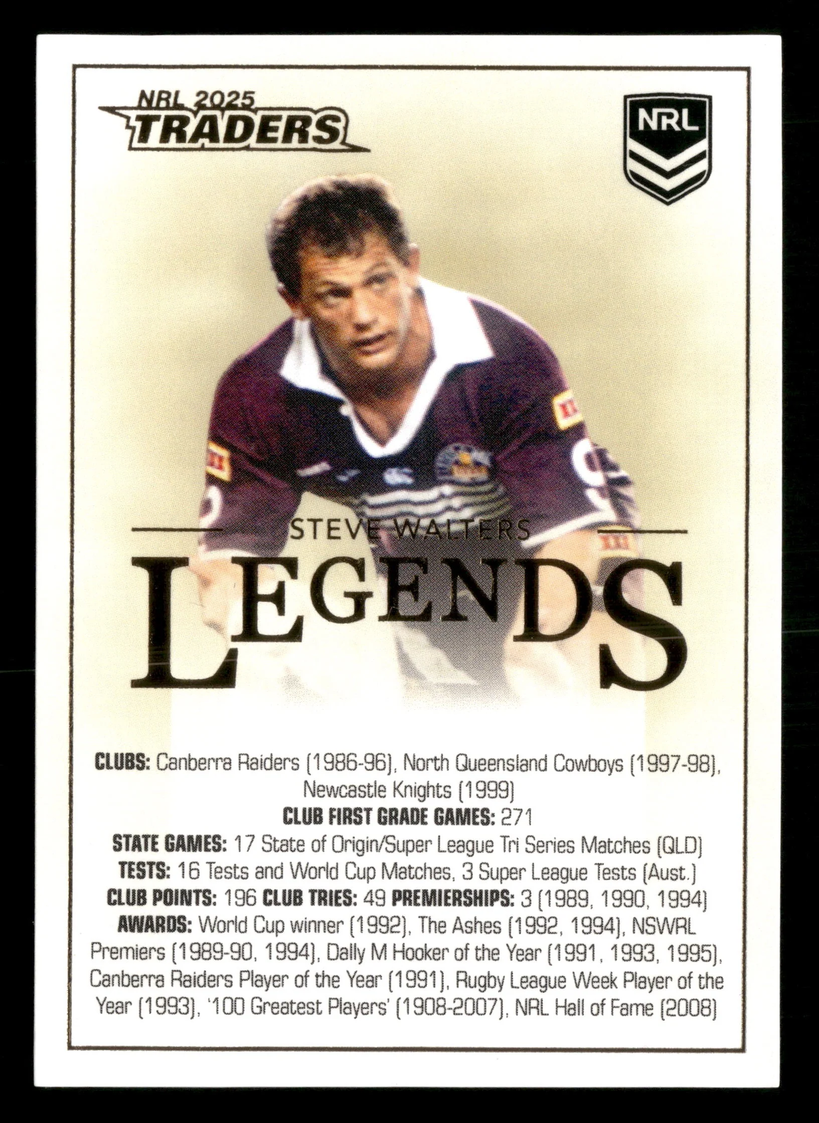2025 TLA NRL Traders CCL26 Steve Walters Legends Priority Case Card 11/30 - Image 2
